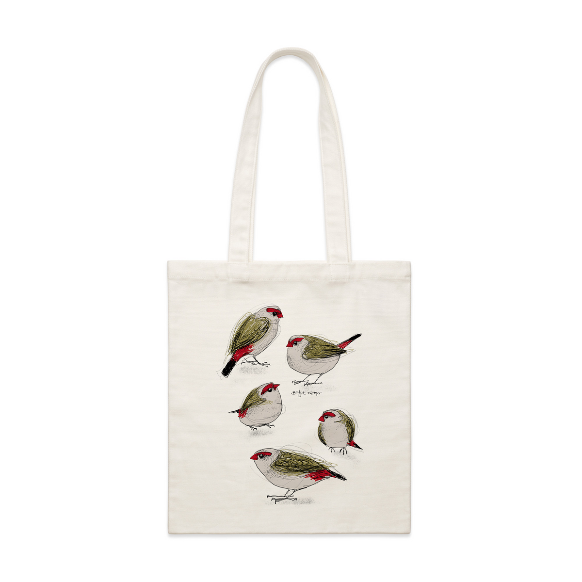 Cream parcel tote with Red Browed Finches Tote graphic by Lonely Kids Club