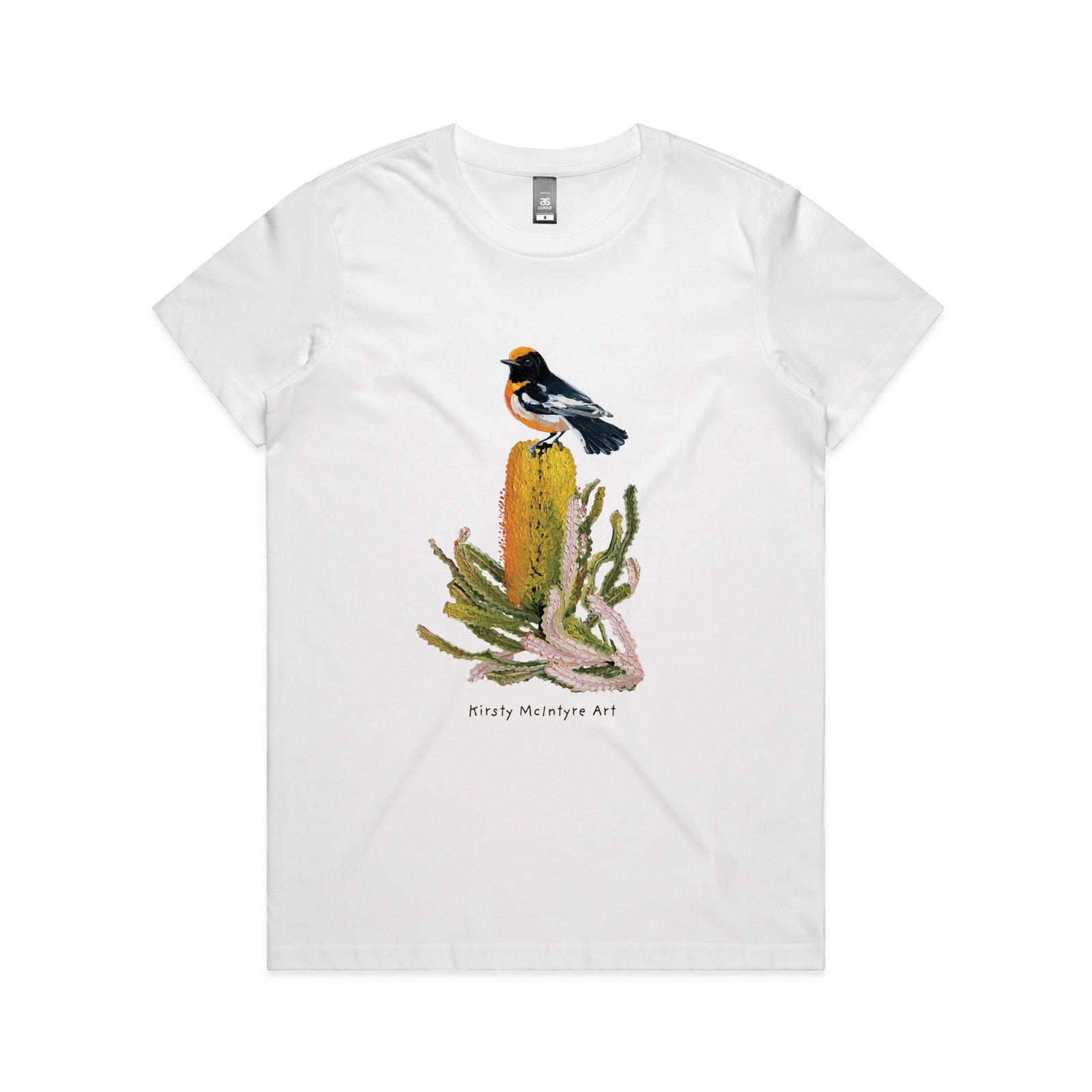 White fitted womens t-shirt with Red Robin graphic by Lonely Kids Club