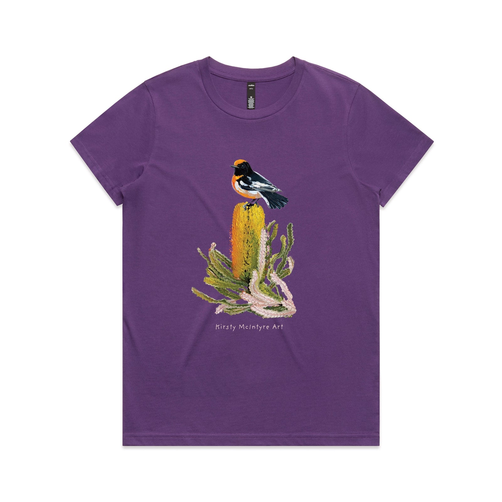 Purple fitted womens t-shirt with Red Robin graphic by Lonely Kids Club