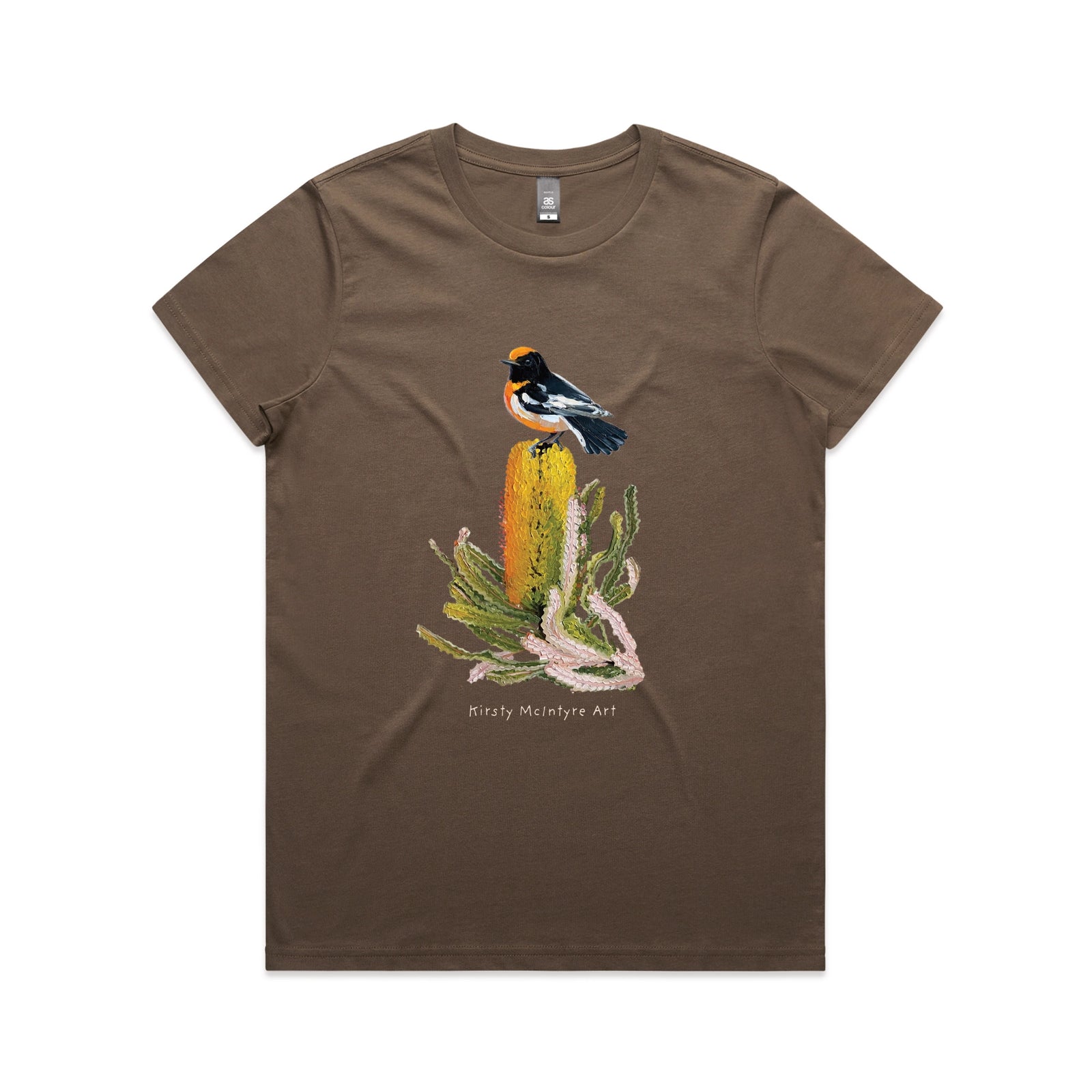 Walnut fitted womens t-shirt with Red Robin graphic by Lonely Kids Club
