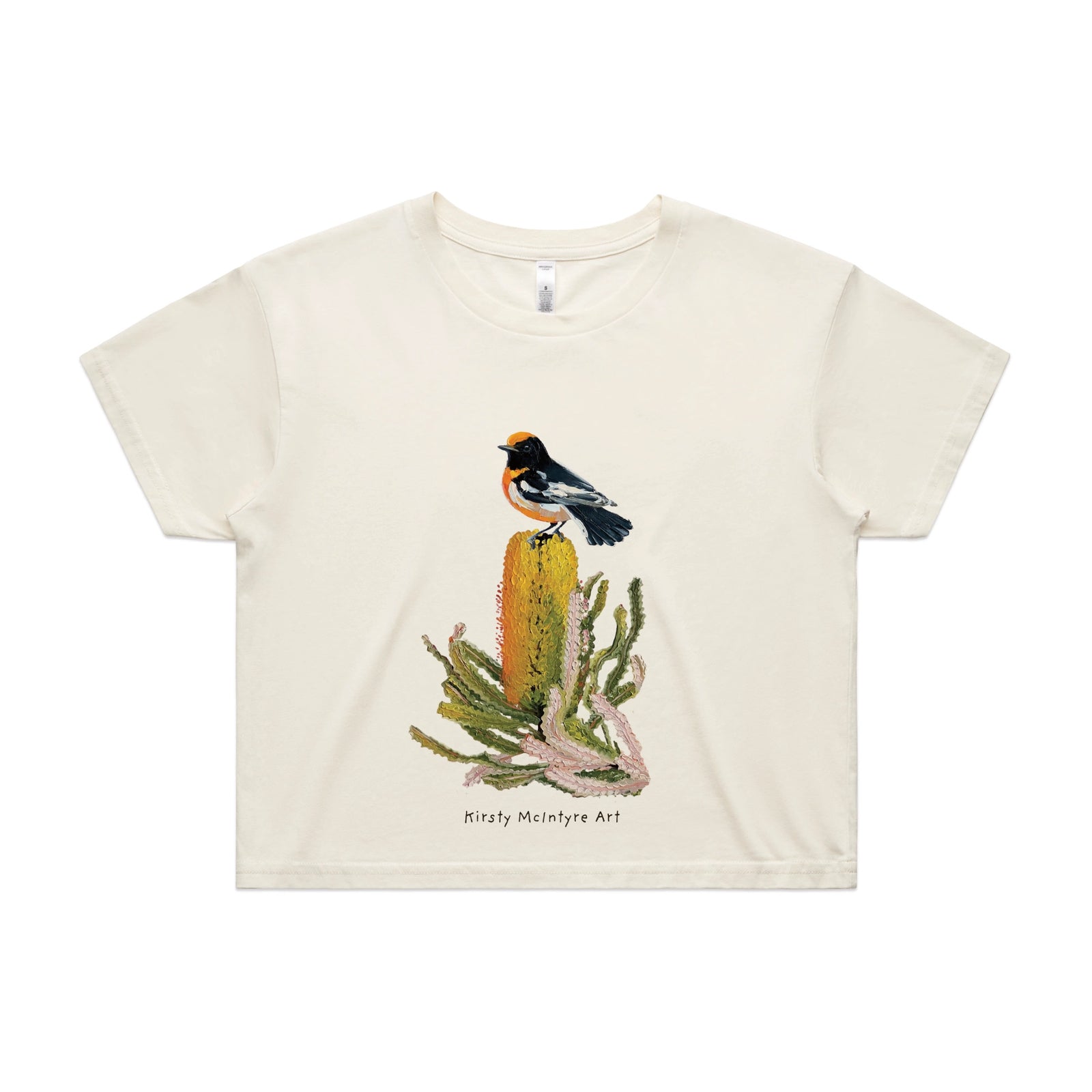 Ecru crop top with Red Robin graphic by Lonely Kids Club