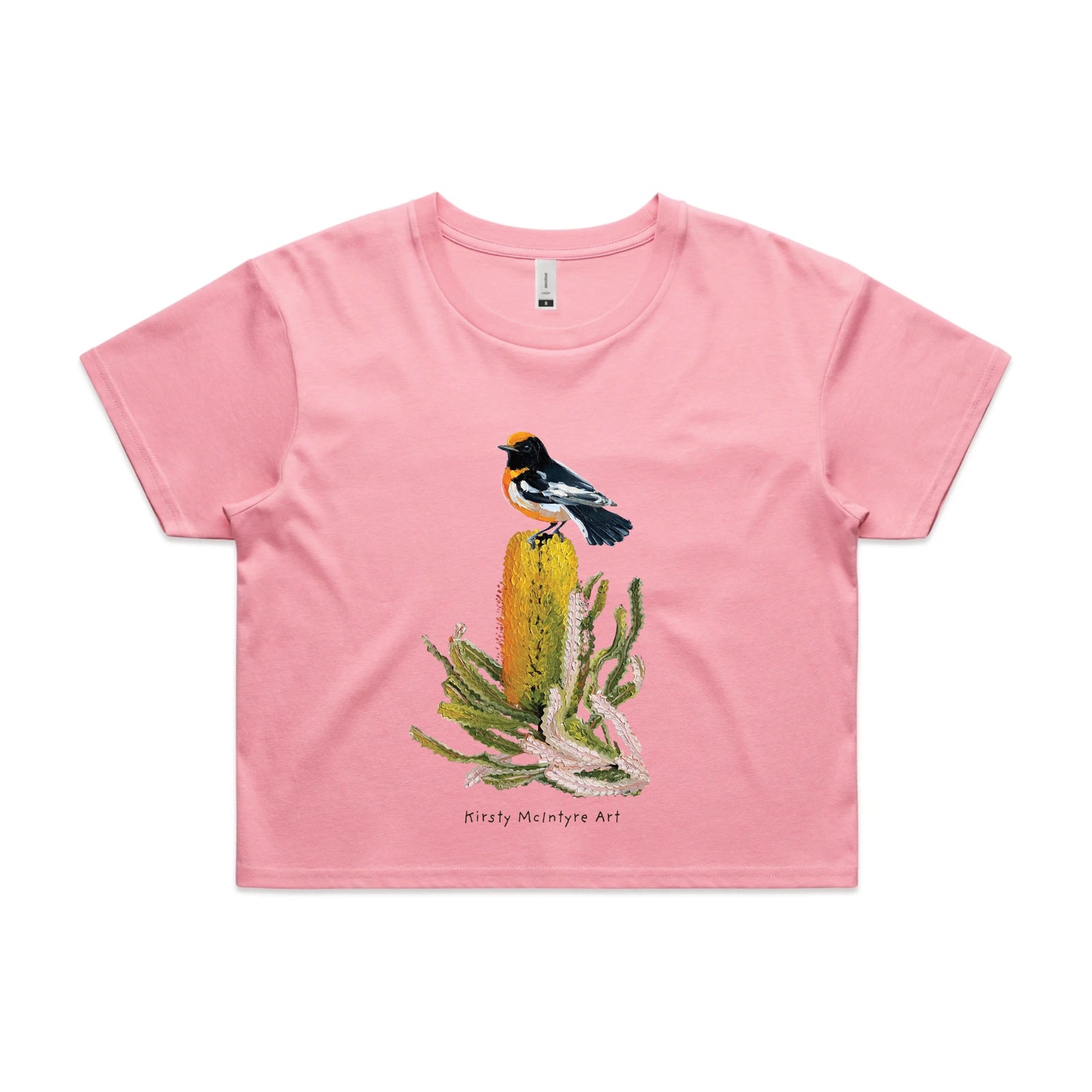 Bubblegum crop top with Red Robin graphic by Lonely Kids Club