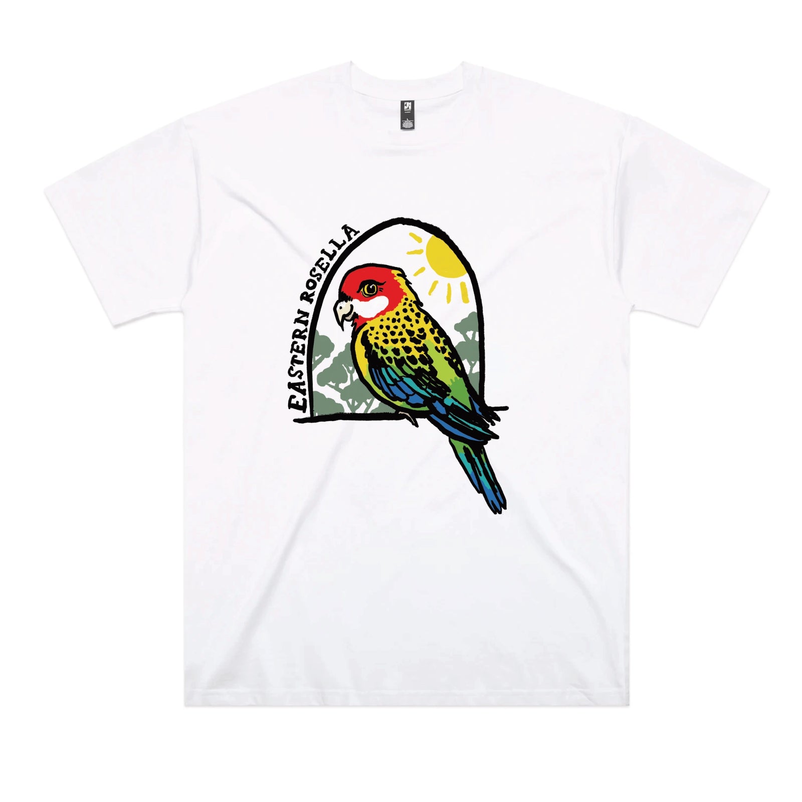 White oversized t-shirt with Eastern Rosella graphic by Lonely Kids Club