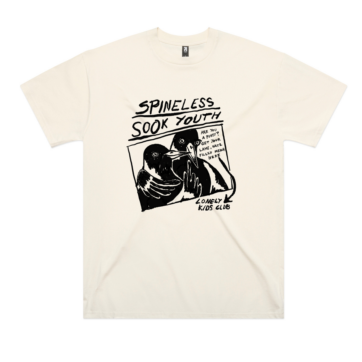 Ecru oversized t-shirt with Spineless Sook Youth graphic by Lonely Kids Club
