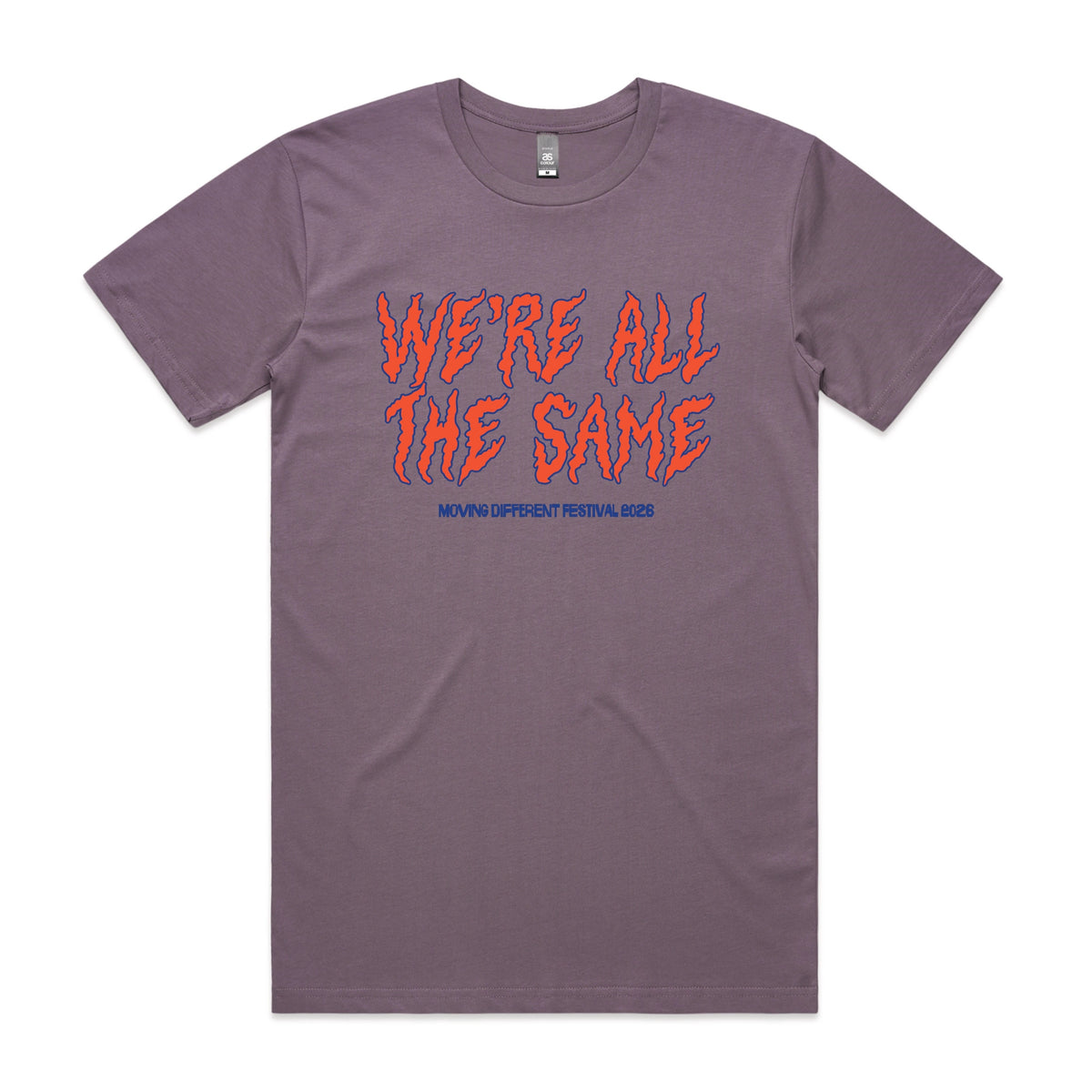 Mauve unisex t-shirt with Moving Different All The Same graphic by Lonely Kids Club