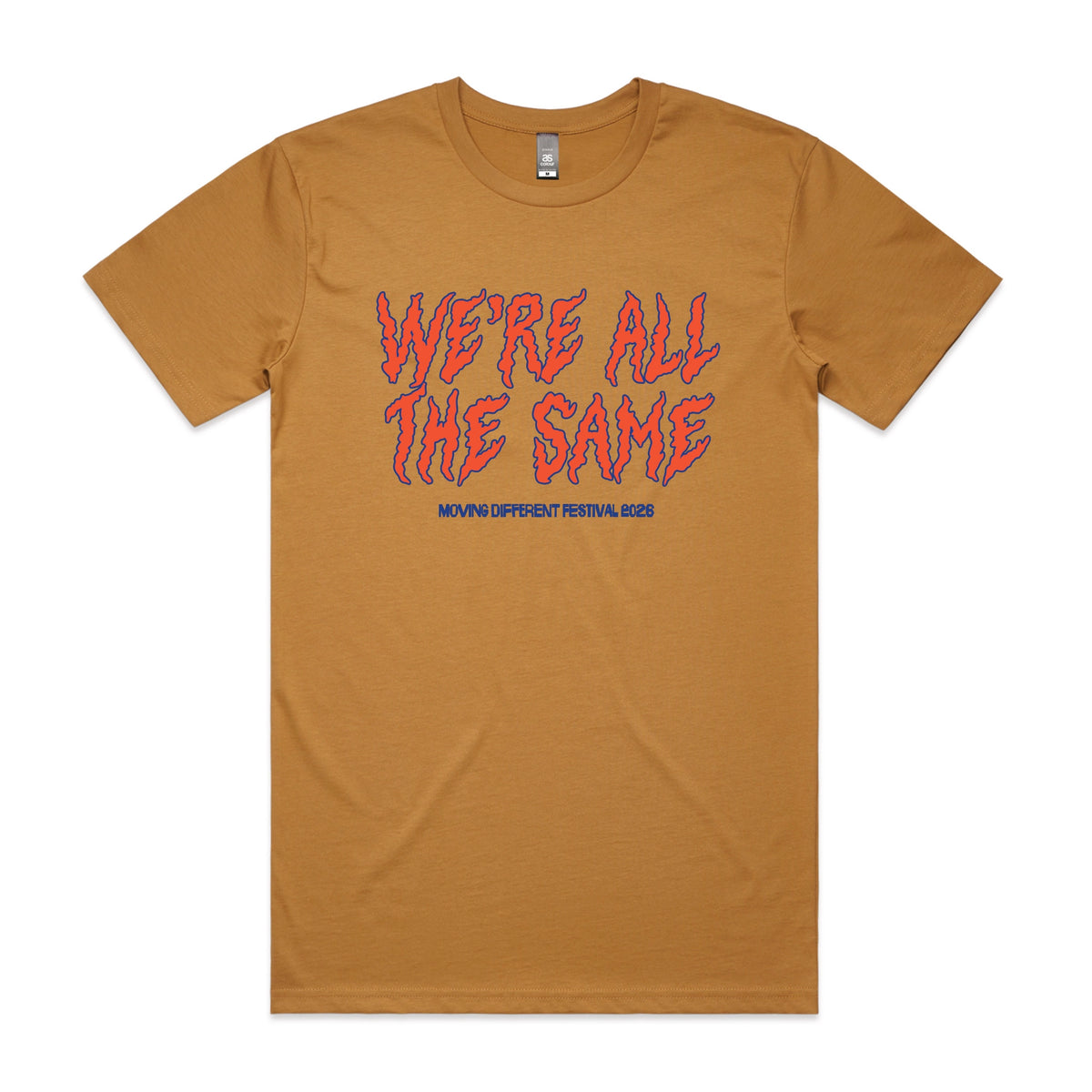 Camel unisex t-shirt with Moving Different All The Same graphic by Lonely Kids Club