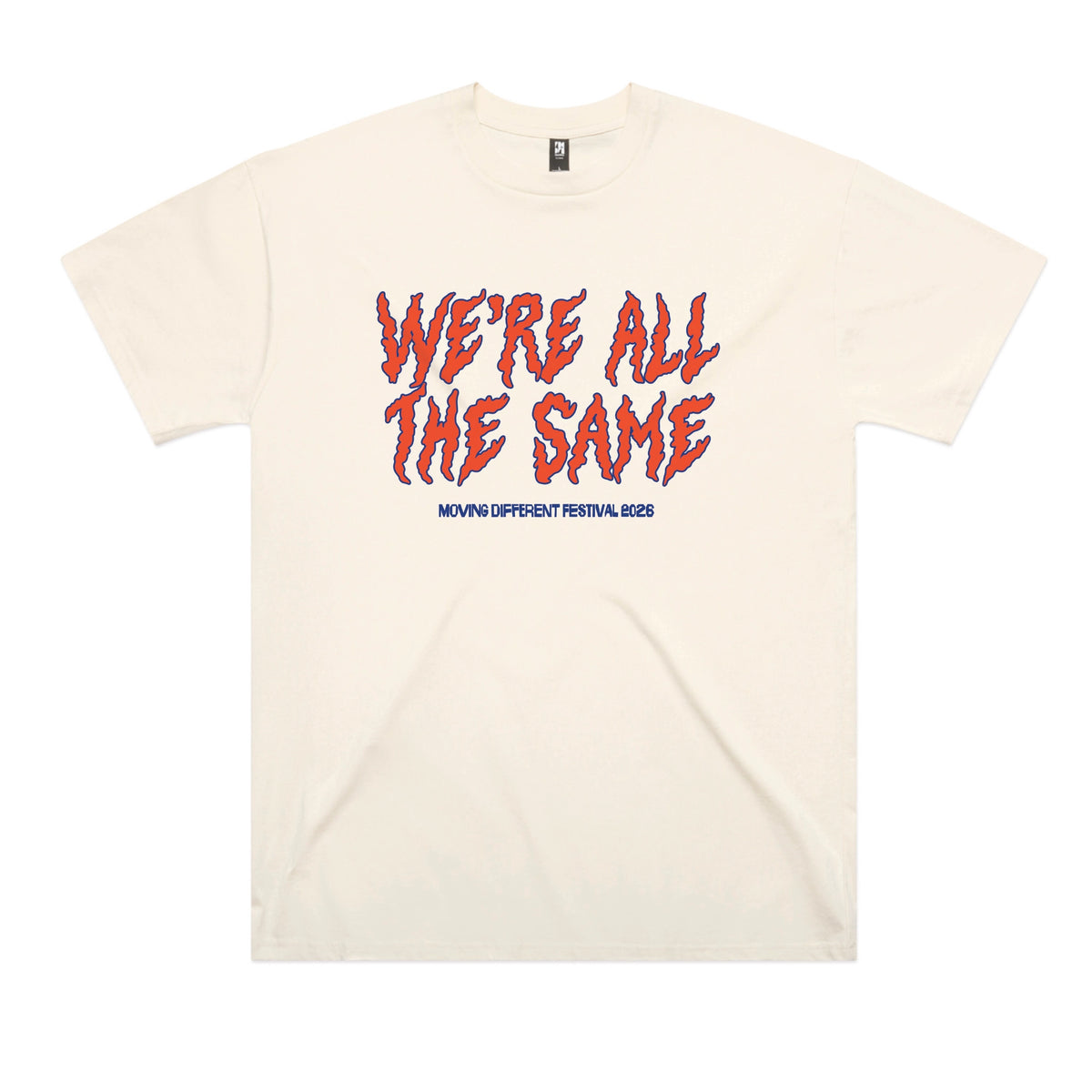 Ecru oversized t-shirt with Moving Different All The Same graphic by Lonely Kids Club