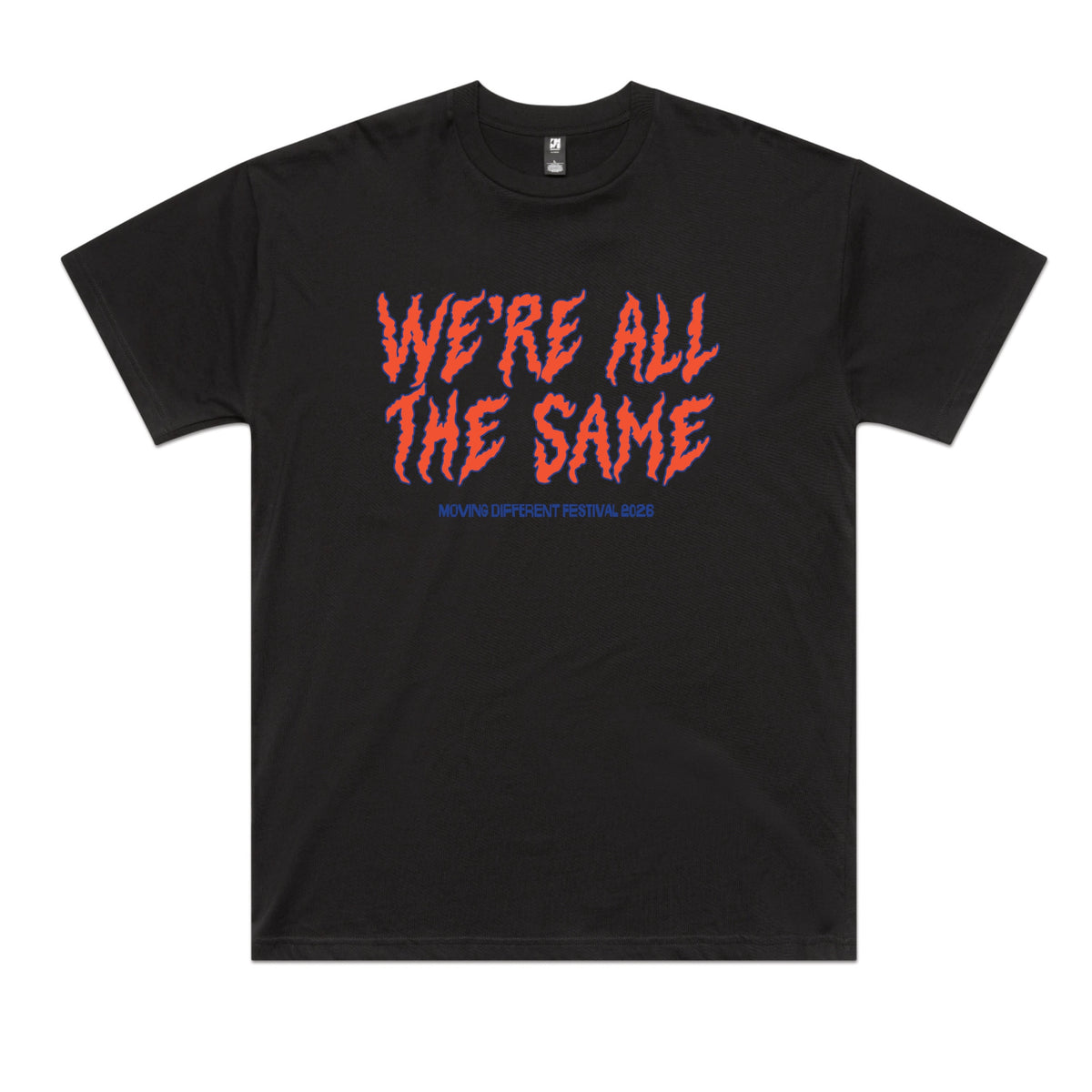 Black oversized t-shirt with Moving Different All The Same graphic by Lonely Kids Club