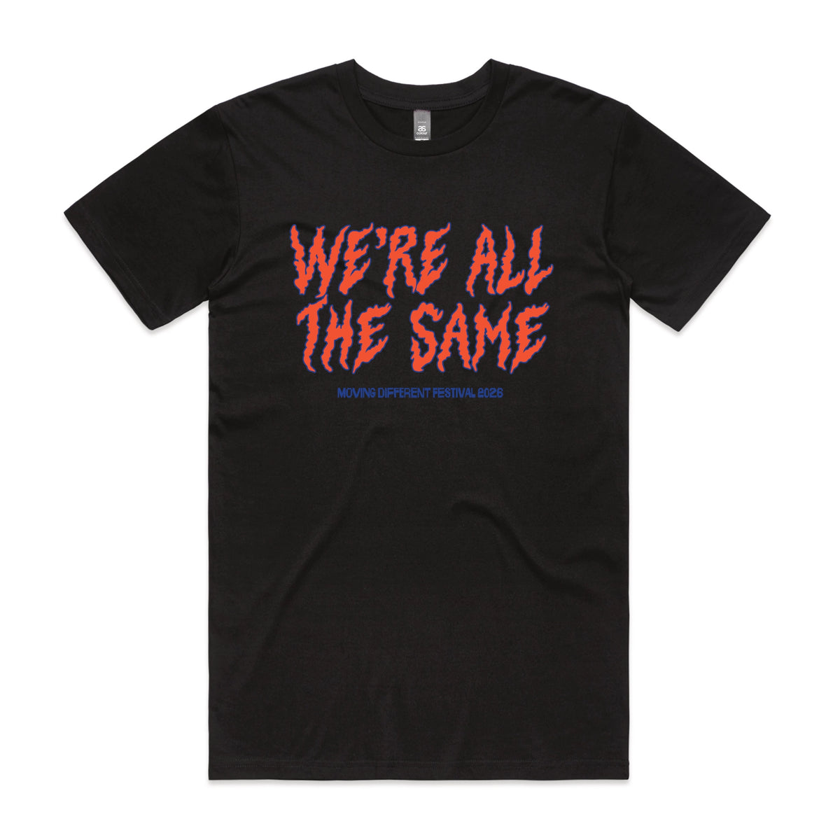 Black unisex t-shirt with Moving Different All The Same graphic by Lonely Kids Club