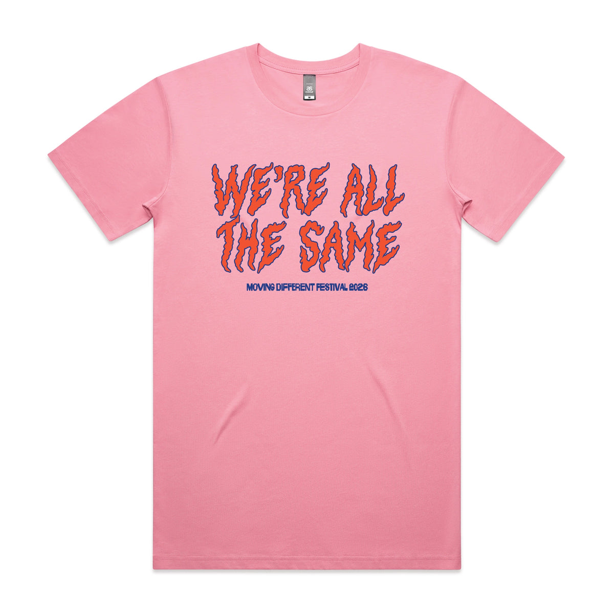 Bubblegum unisex t-shirt with Moving Different All The Same graphic by Lonely Kids Club