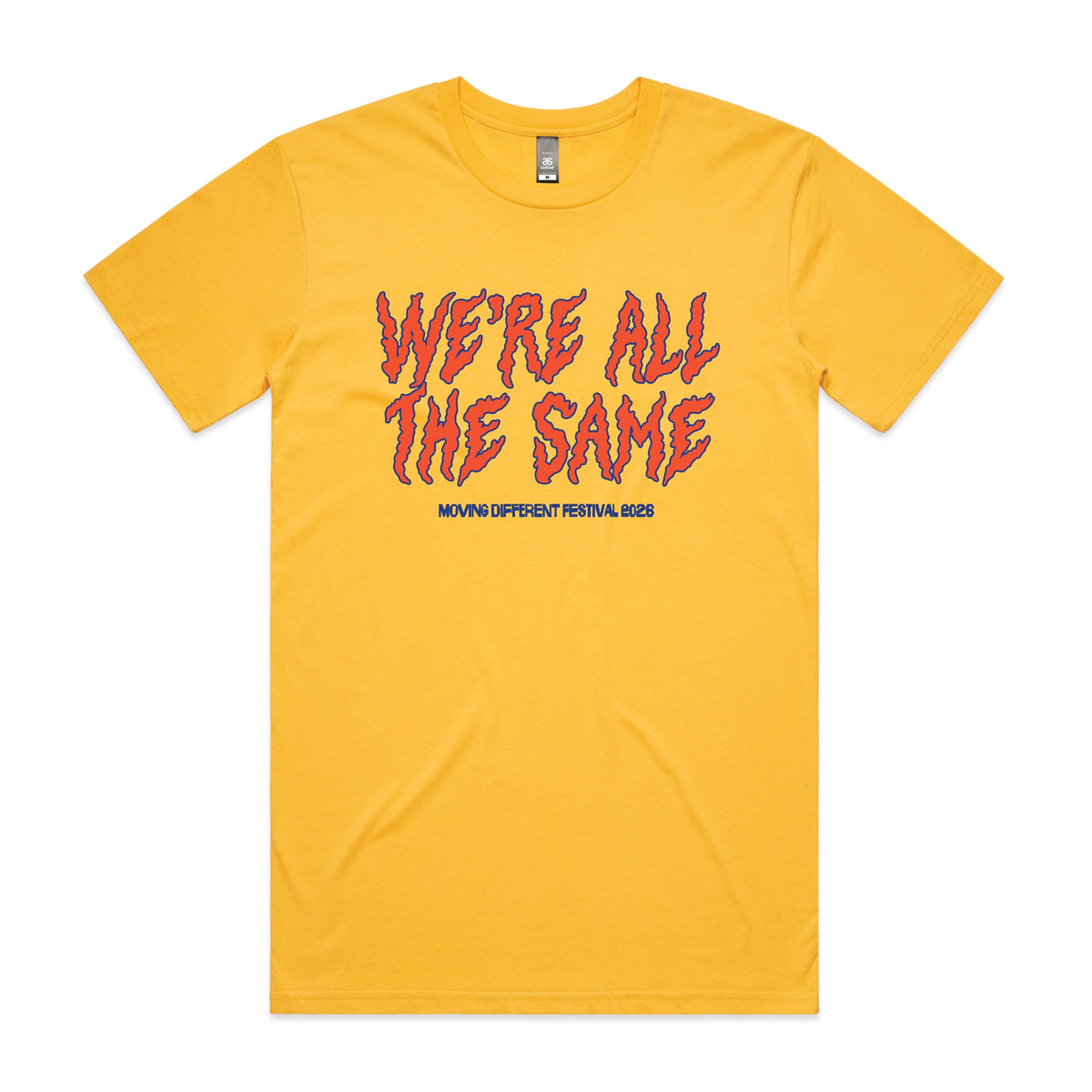 Yellow unisex t-shirt with Moving Different All The Same graphic by Lonely Kids Club