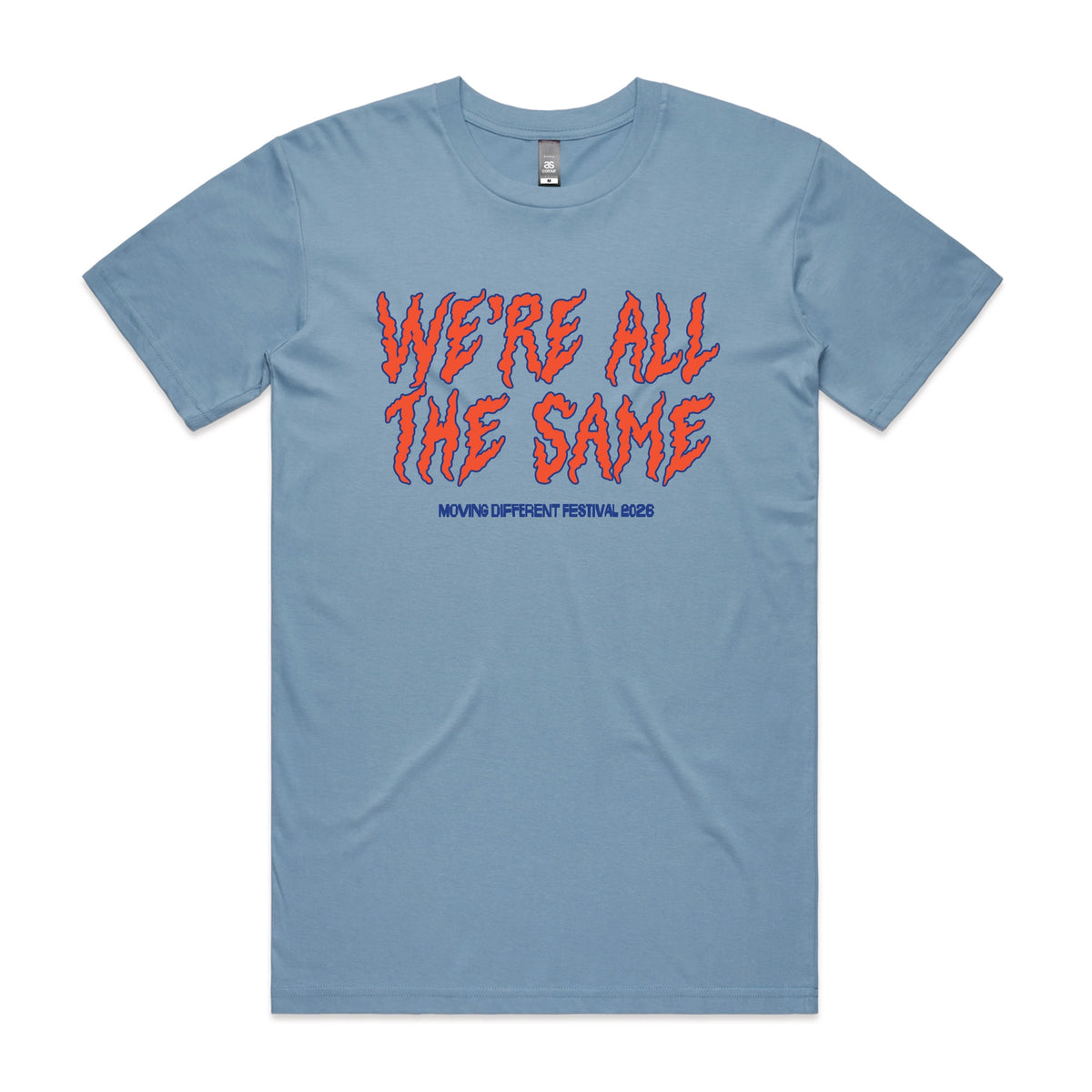 Carolina Blue unisex t-shirt with Moving Different All The Same graphic by Lonely Kids Club