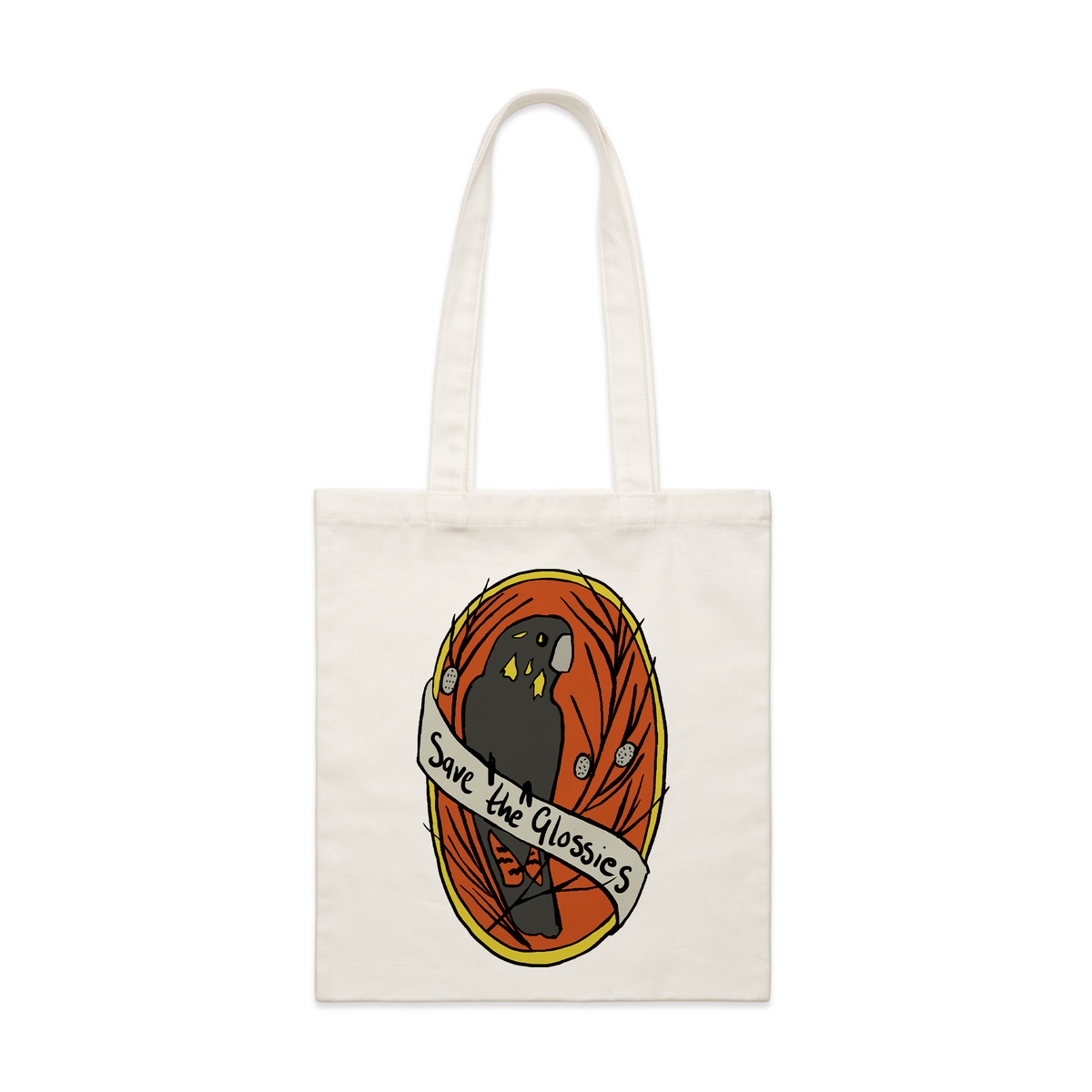 Cream parcel tote with Save The Glossies Tote graphic by Lonely Kids Club