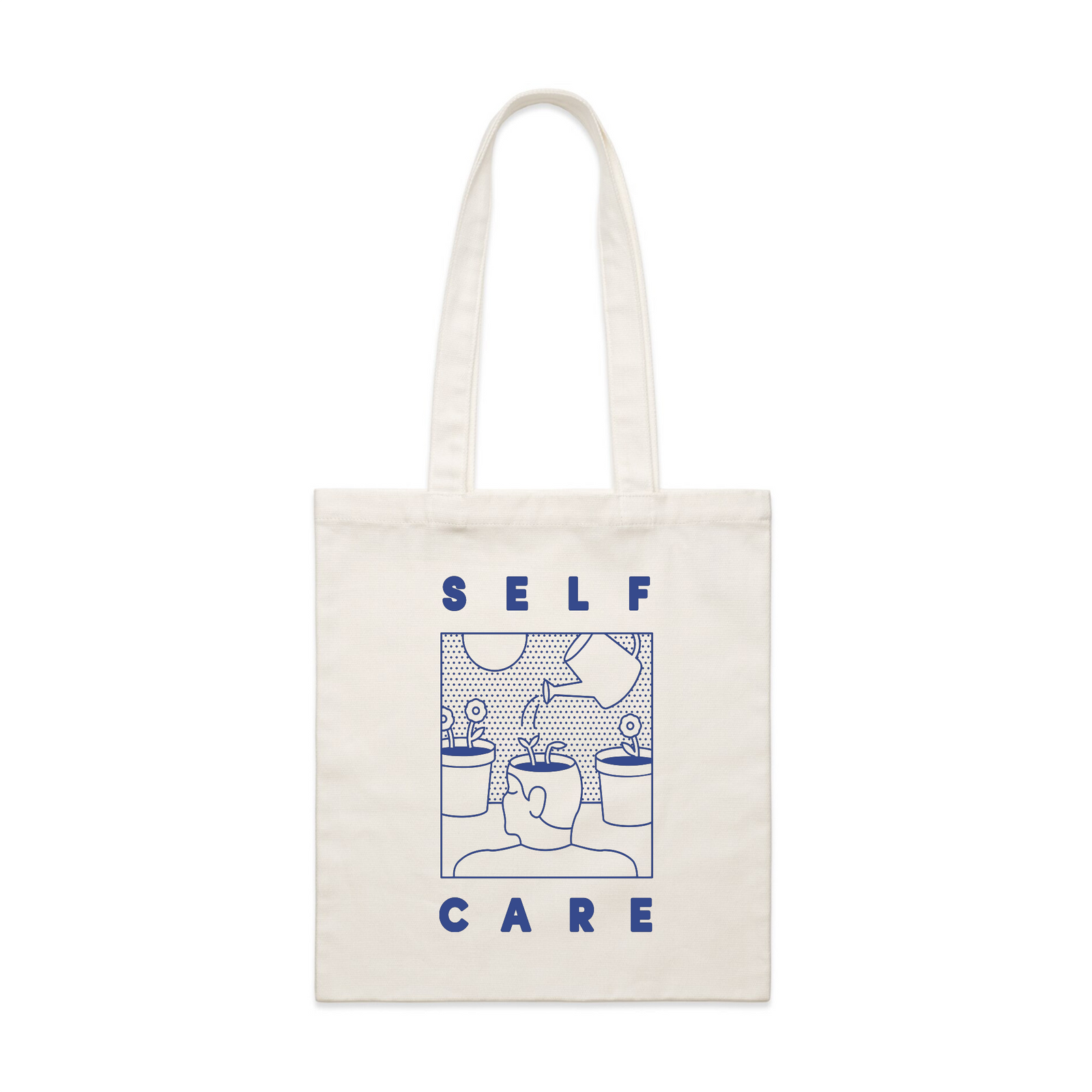 Cream parcel tote with Self Care Tote graphic by Lonely Kids Club