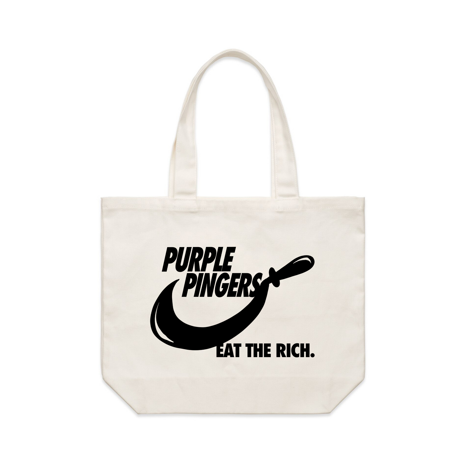 Cream shoulder tote with Sickle Tote graphic by Lonely Kids Club