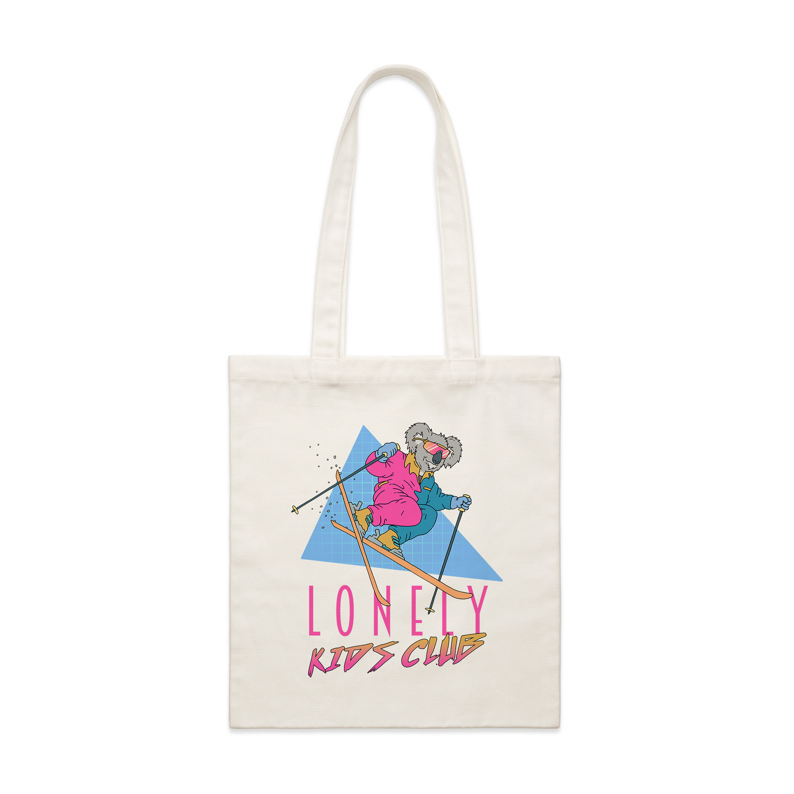 Cream parcel tote with Skiing Koala Tote graphic by Lonely Kids Club