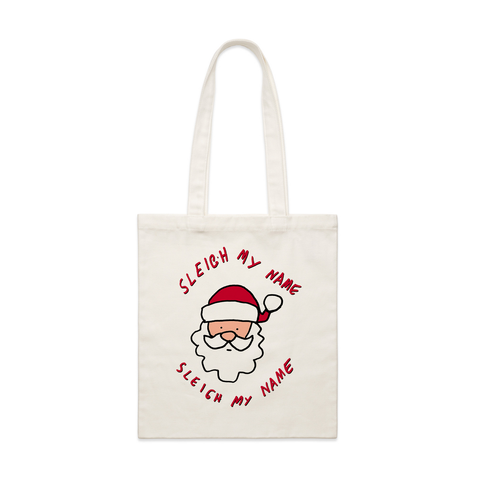 Cream parcel tote with Sleigh My Name Tote graphic by Lonely Kids Club