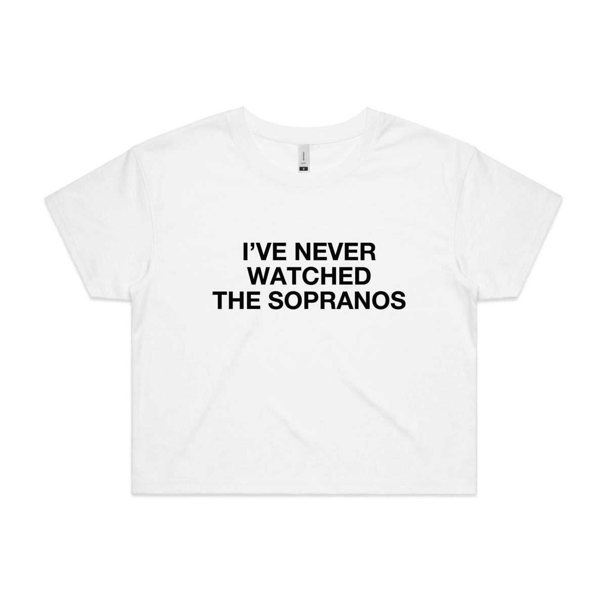 White crop top with The Sopranos TV design from Lonely Kids Club