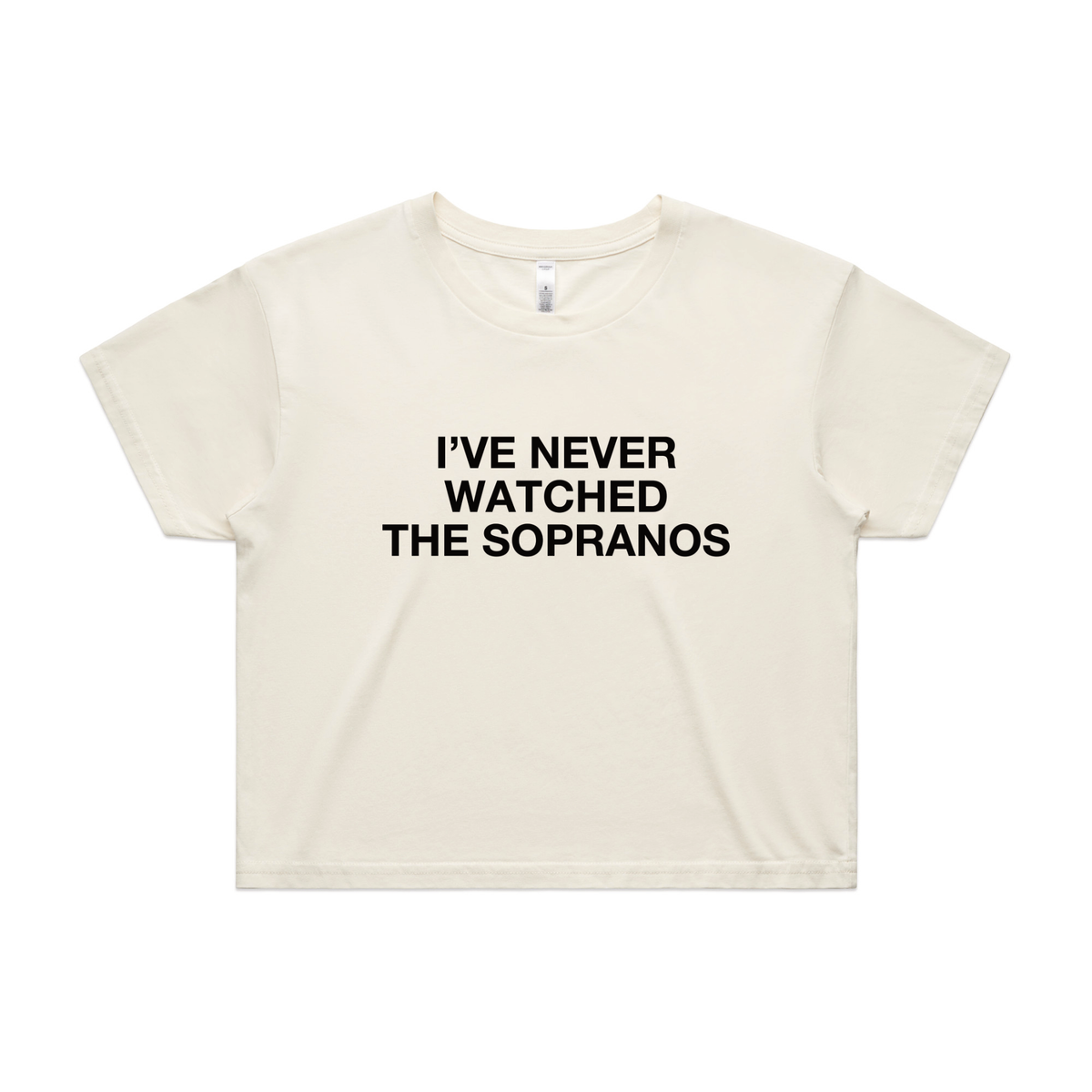 Ecru crop top with The Sopranos TV design from Lonely Kids Club