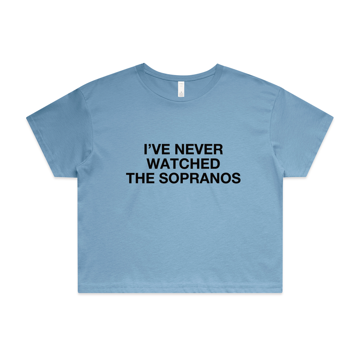 Carolina Blue crop top with The Sopranos TV design from Lonely Kids Club