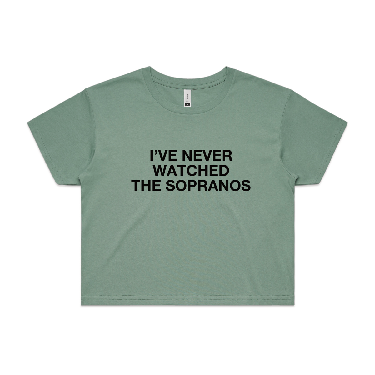Sage crop top with The Sopranos TV design from Lonely Kids Club
