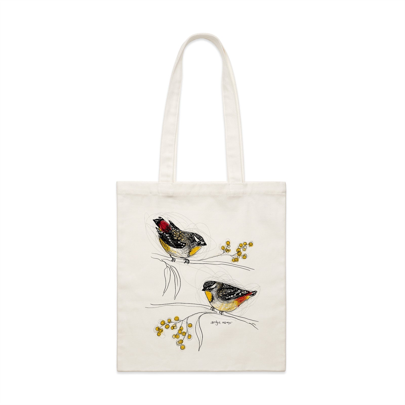 Cream parcel tote with Spotted Pardalotes Tote graphic by Lonely Kids Club