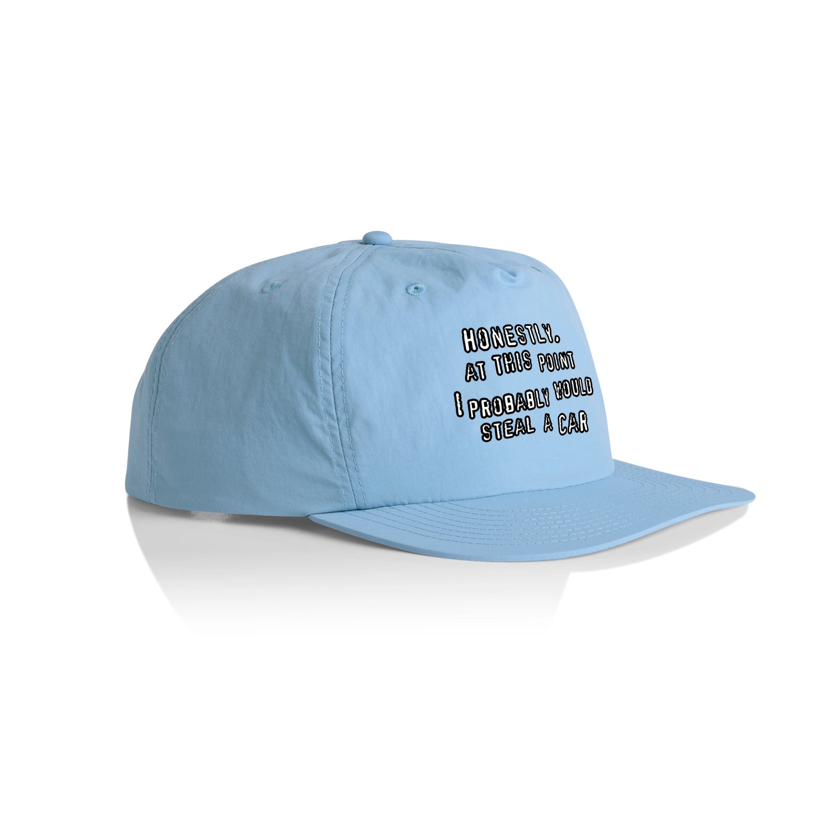 Carolina Blue active cap with Would Steal A Car Hat graphic by Lonely Kids Club