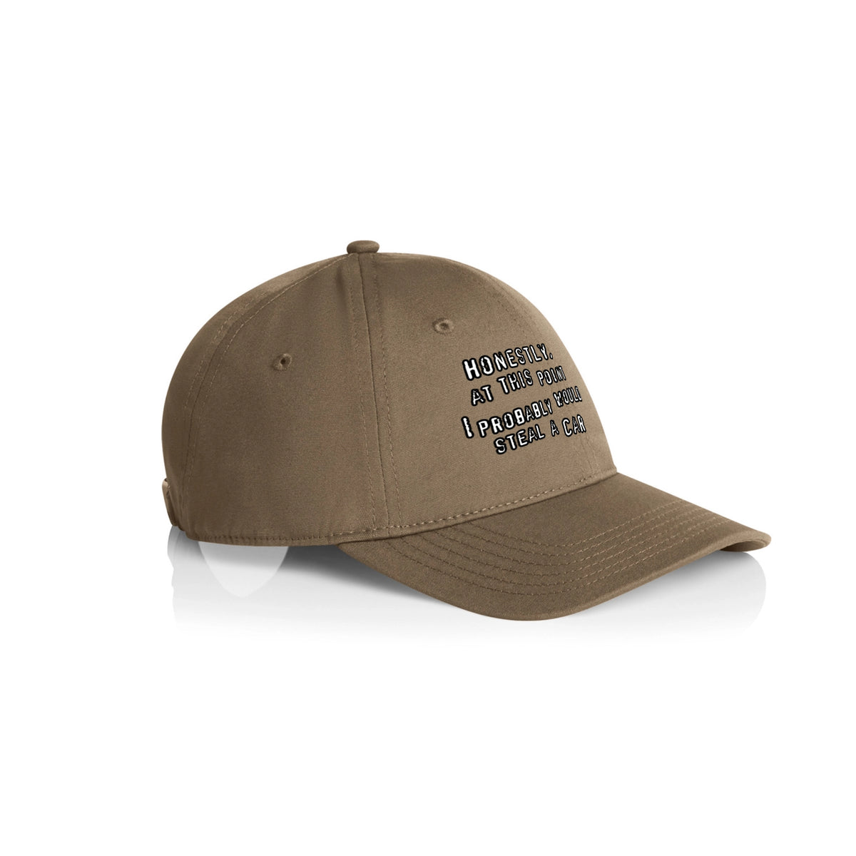 Walnut classic cap with Would Steal A Car Hat graphic by Lonely Kids Club