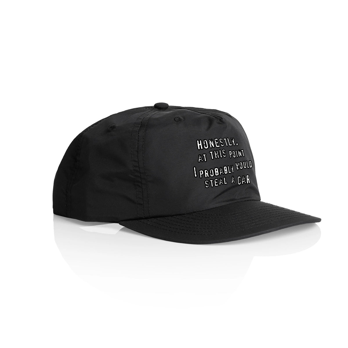 Black active cap with Would Steal A Car Hat graphic by Lonely Kids Club