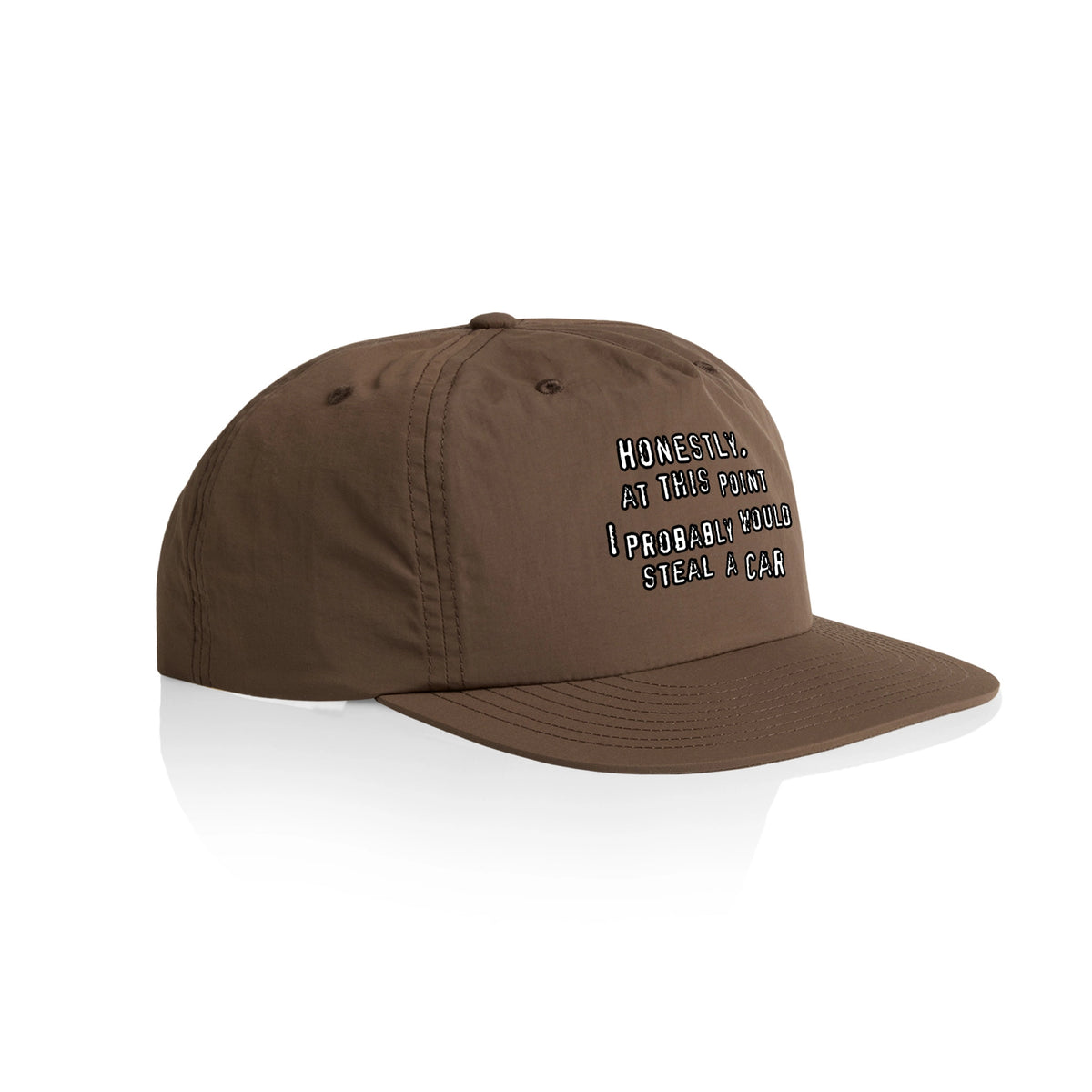 Walnut active cap with Would Steal A Car Hat graphic by Lonely Kids Club