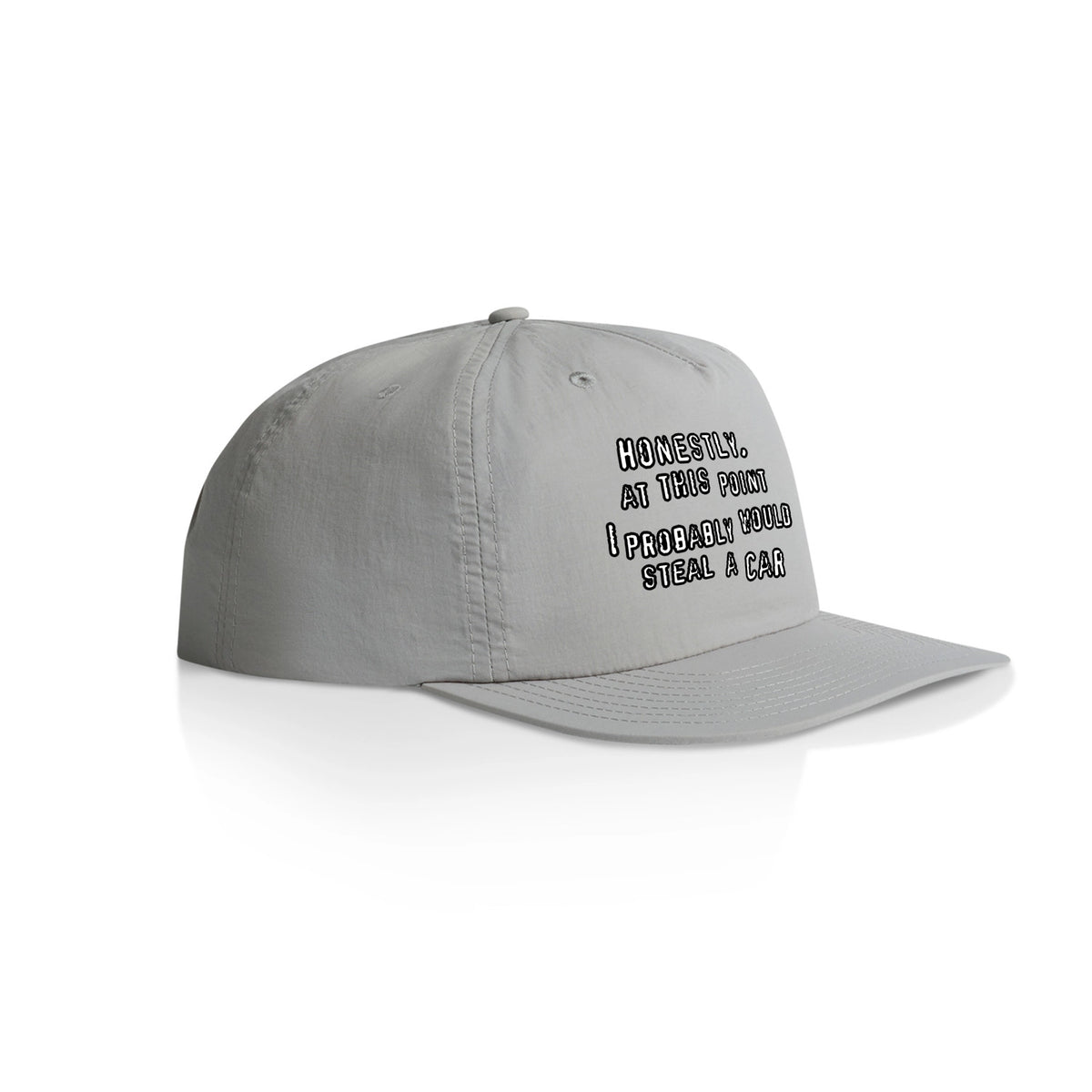 Grey active cap with Would Steal A Car Hat graphic by Lonely Kids Club