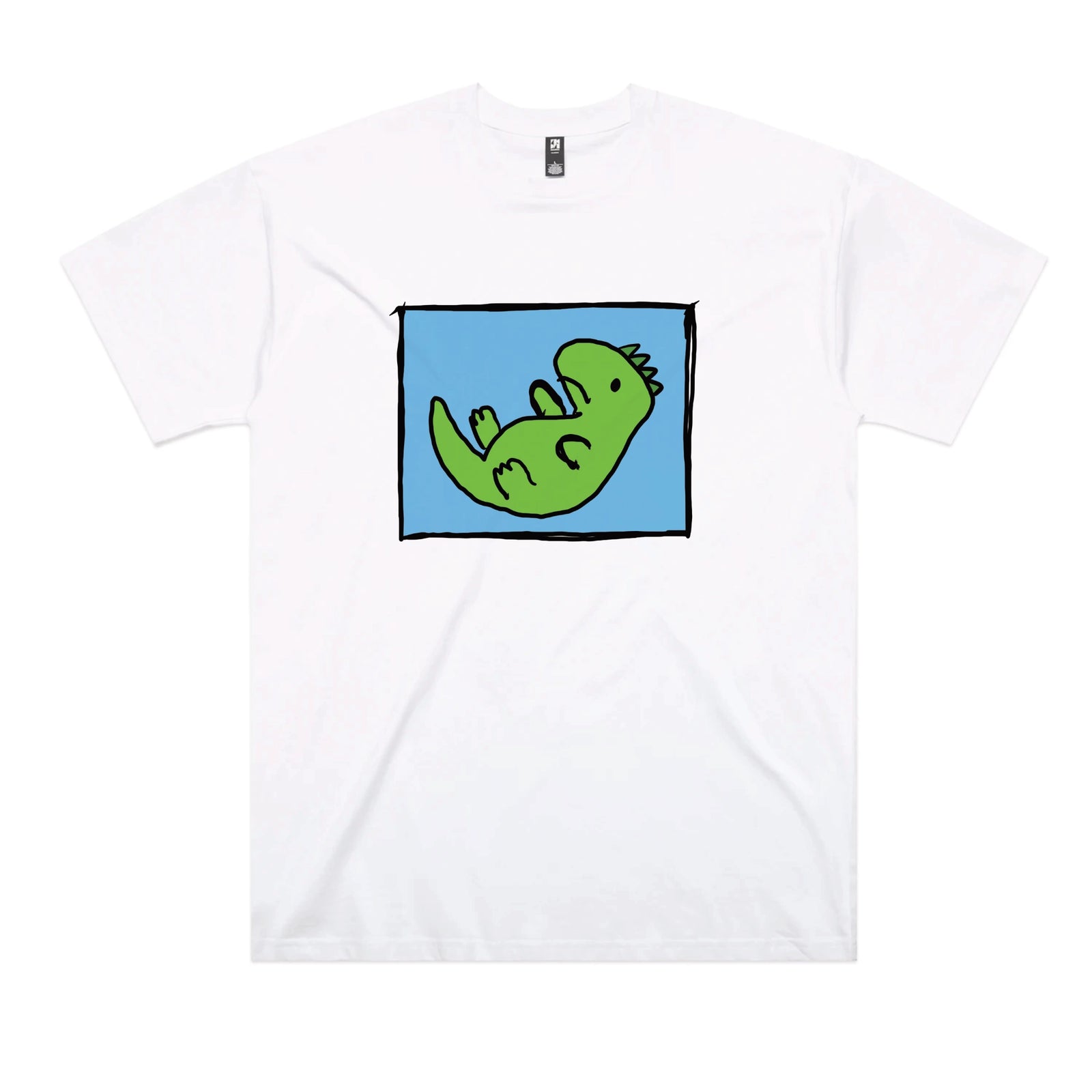 White oversized t-shirt with Tyrannosaurus Rekt graphic by Lonely Kids Club