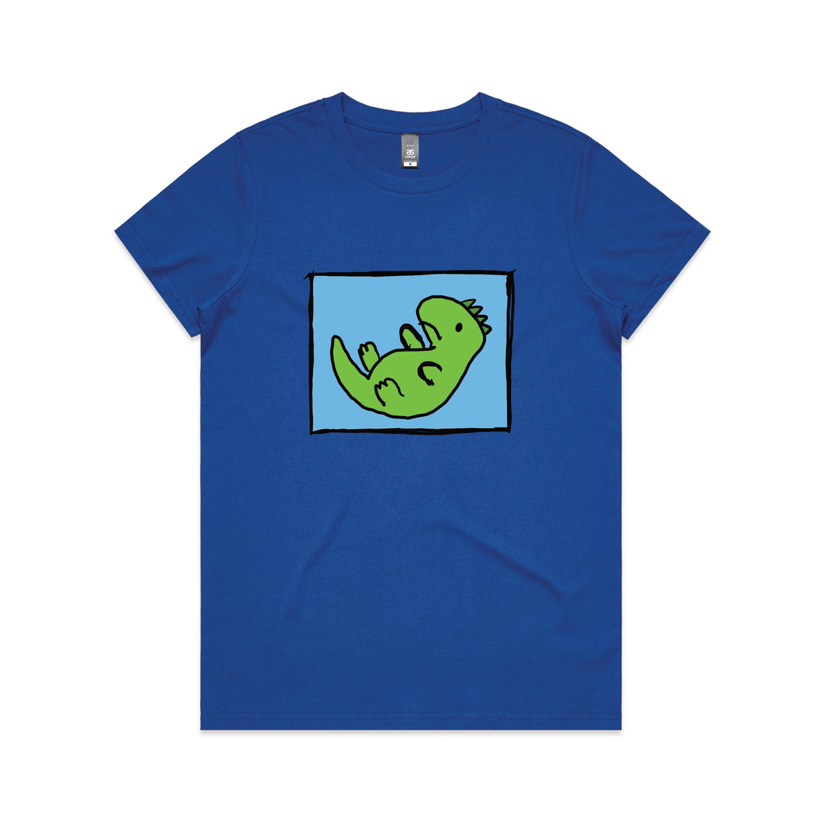 Royal Biue fitted womens t-shirt with Tyrannosaurus Rekt graphic by Lonely Kids Club
