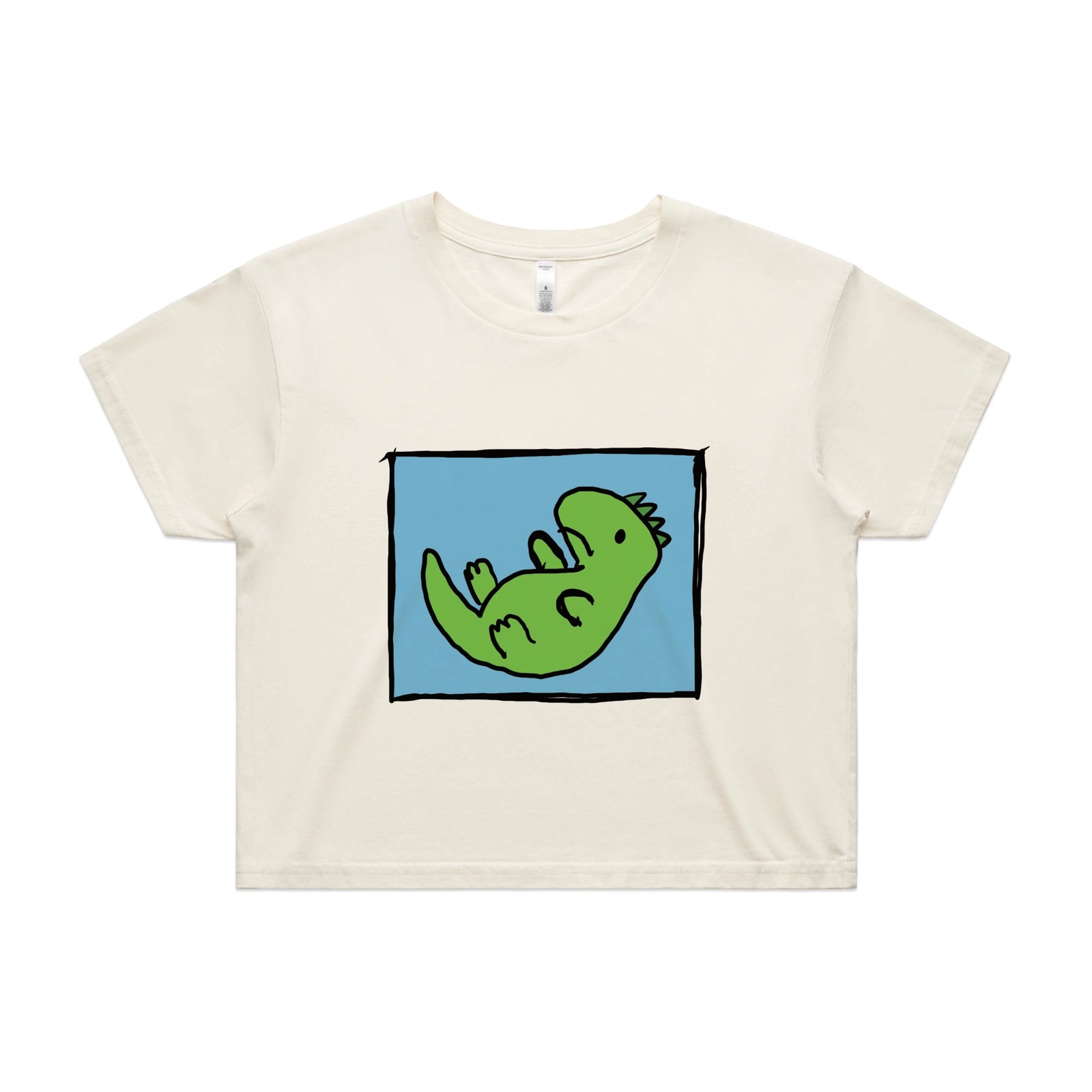 Ecru crop top with Tyrannosaurus Rekt graphic by Lonely Kids Club