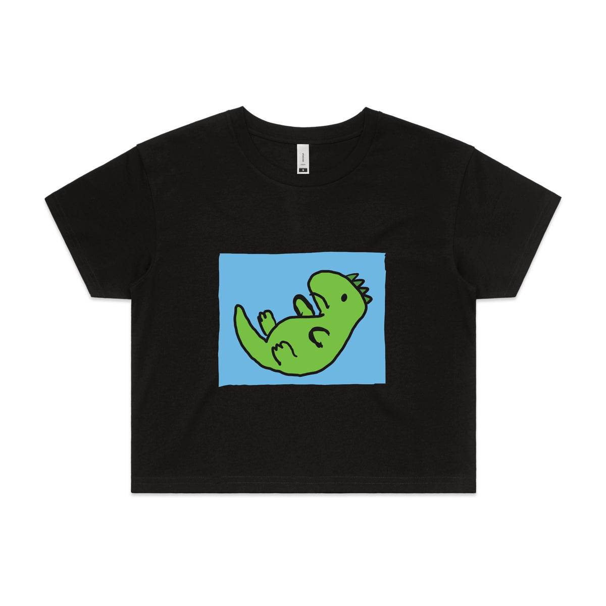 Black crop top with Tyrannosaurus Rekt graphic by Lonely Kids Club