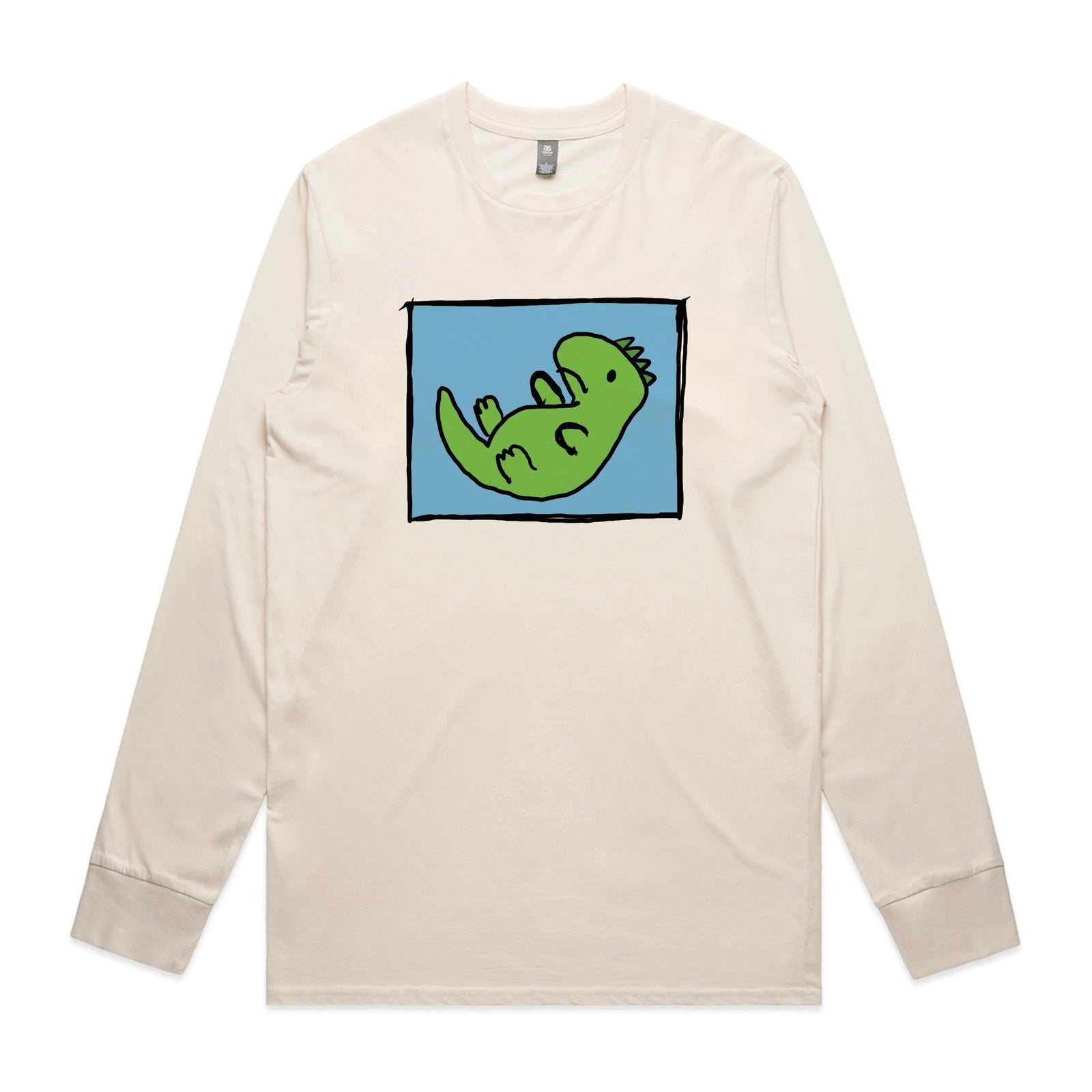 Ecru long sleeve t-shirt with Tyrannosaurus Rekt graphic by Lonely Kids Club