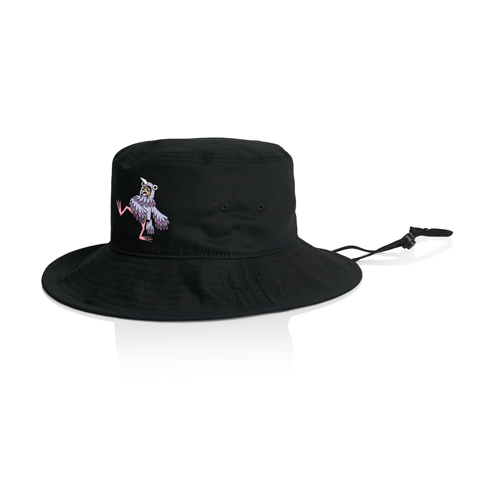 Black hat with Tamara Pigeon Sun Hat graphic by Lonely Kids Club