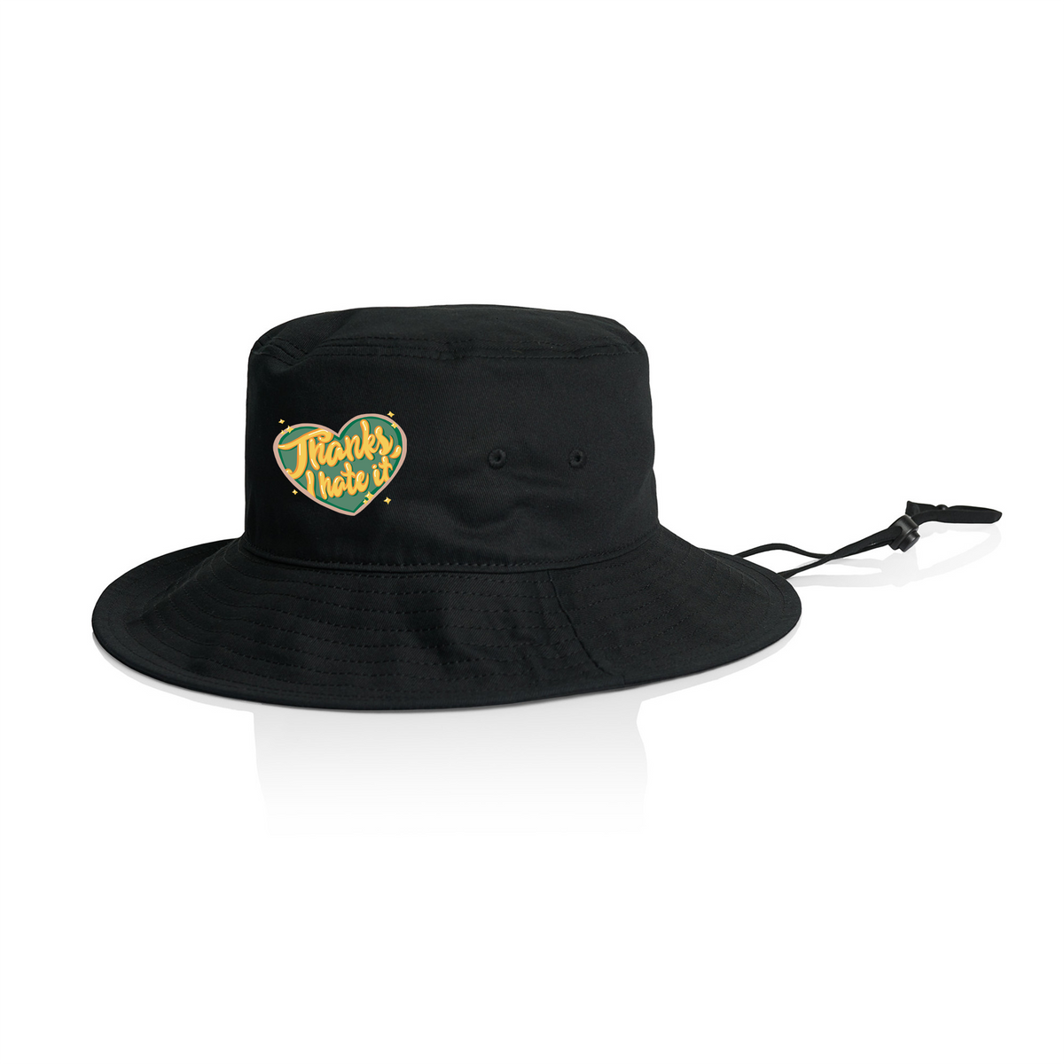 Black hat with Thanks, I Hate It Sun Hat graphic by Lonely Kids Club