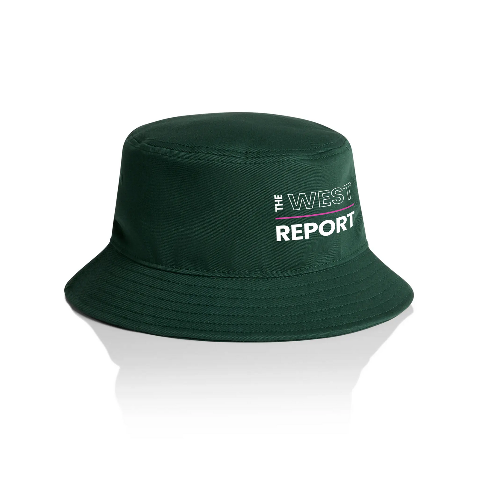 Forest Green bucket hat with The West Report Bucket Hat graphic by Lonely Kids Club