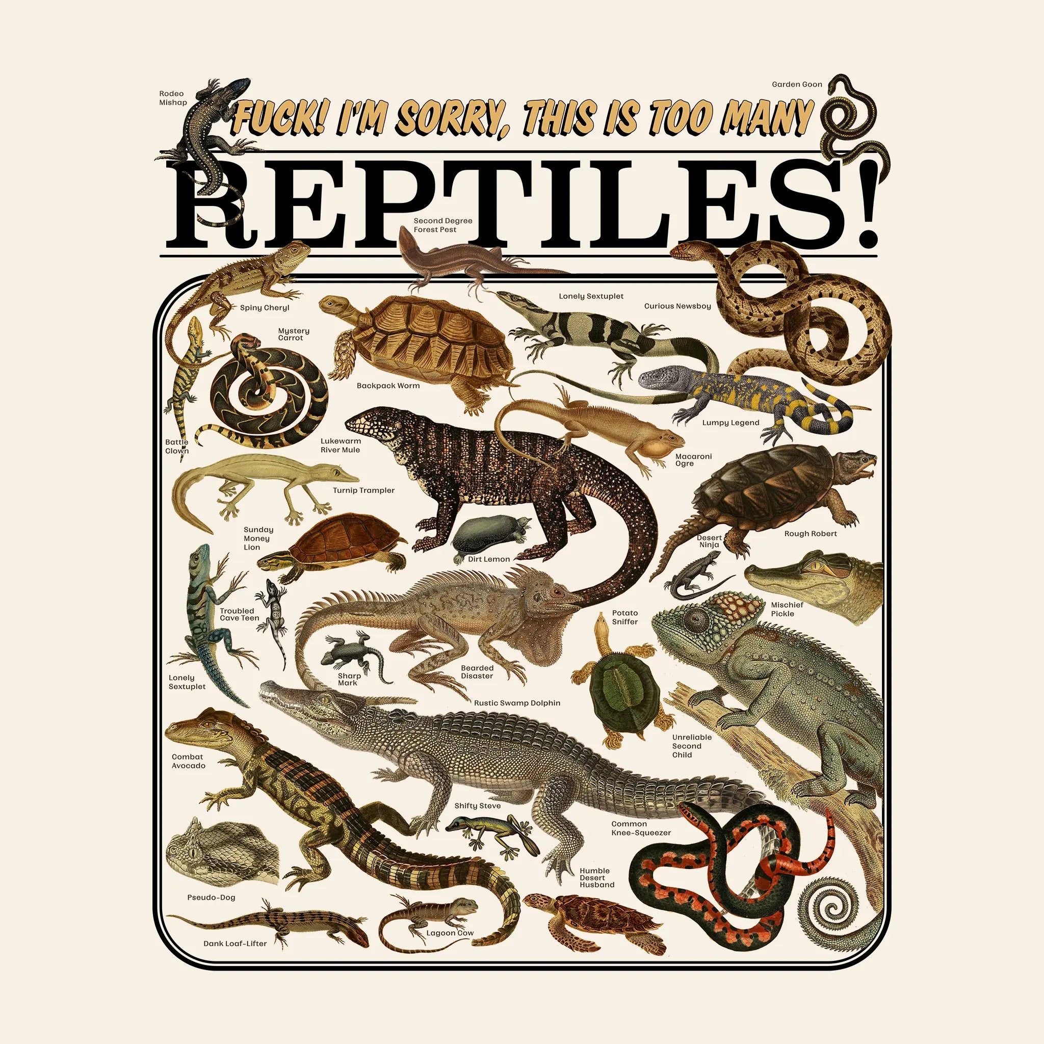 Too Many Reptiles Oversized Tee