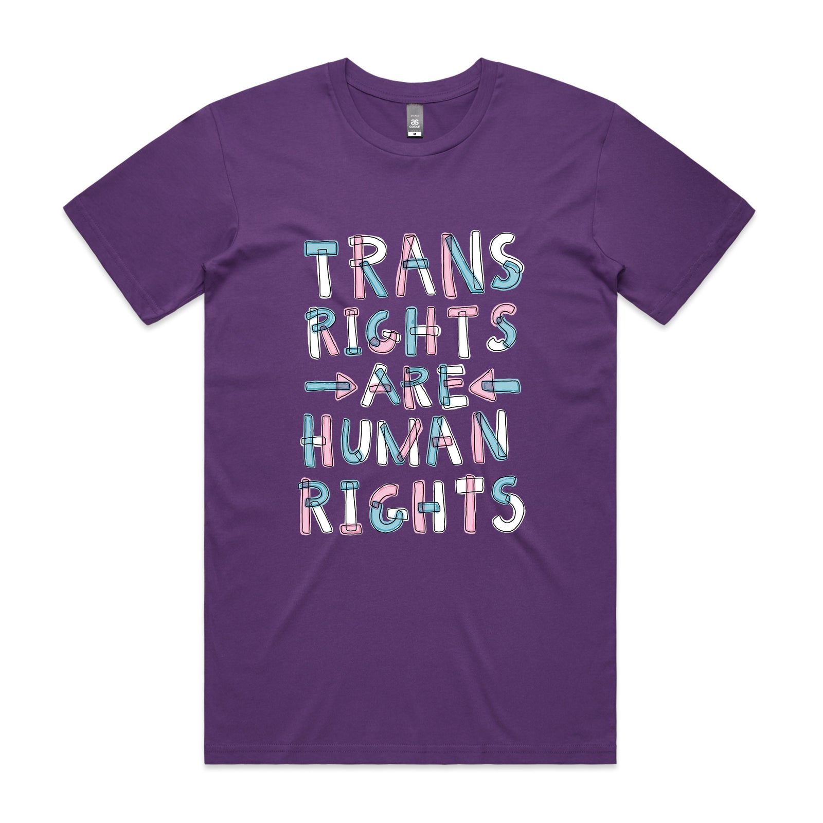 Trans rights are human rights shirt by Lonely Kids Club. Printed in Sydney on premium 100% cotton T-shirts.