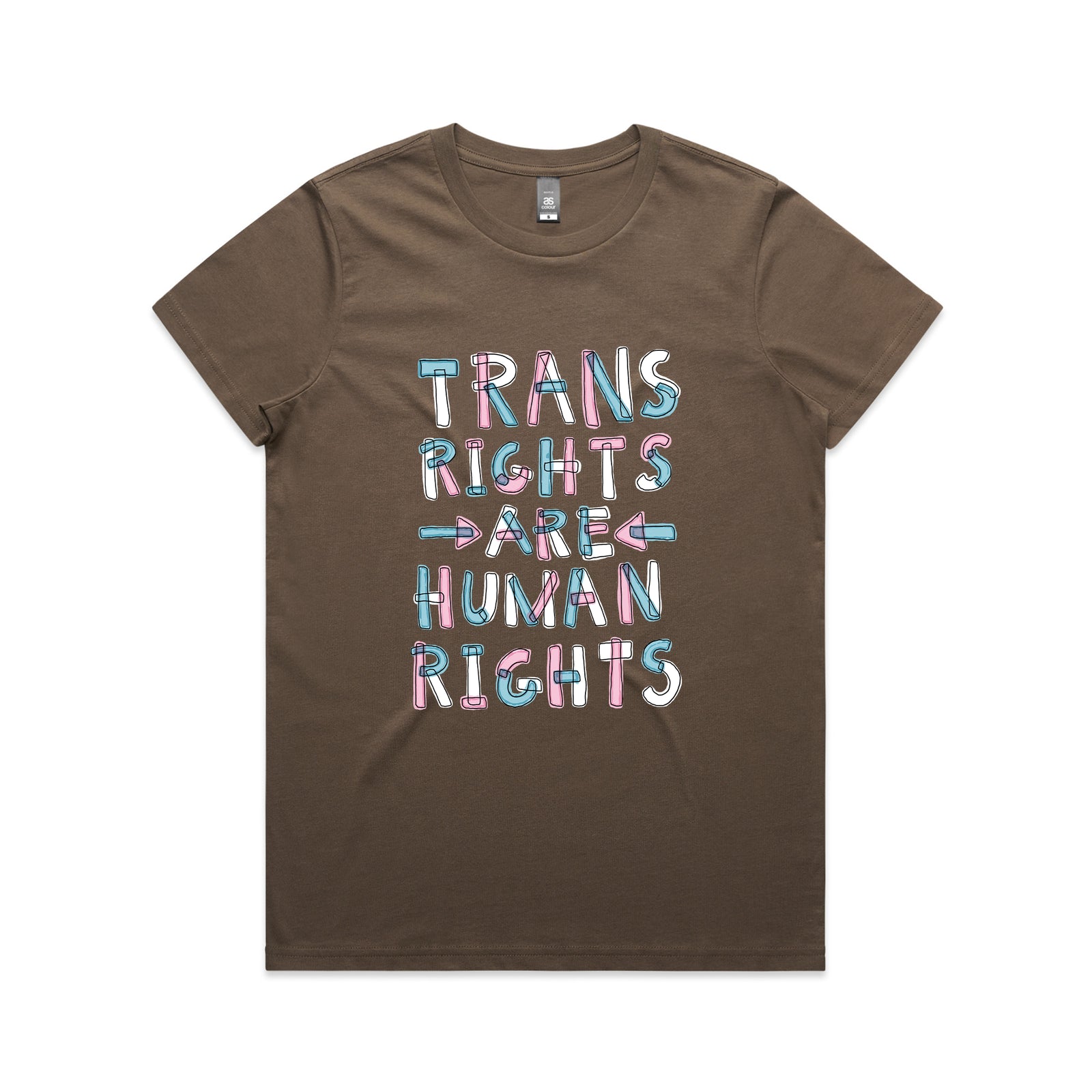 Trans rights are human rights shirt by Lonely Kids Club. Printed in Sydney on premium 100% cotton T-shirts.