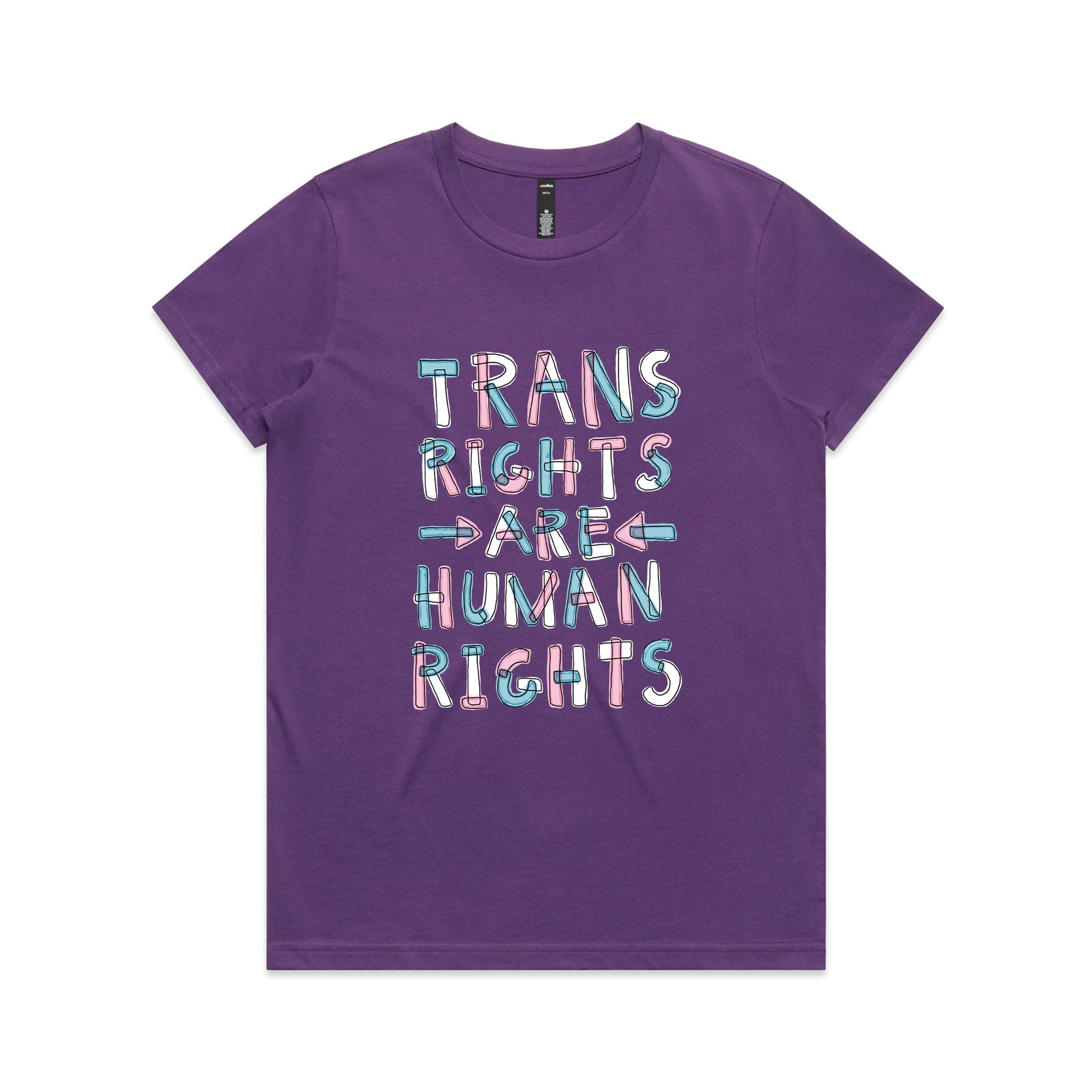 Trans rights are human rights shirt by Lonely Kids Club. Printed in Sydney on premium 100% cotton T-shirts.