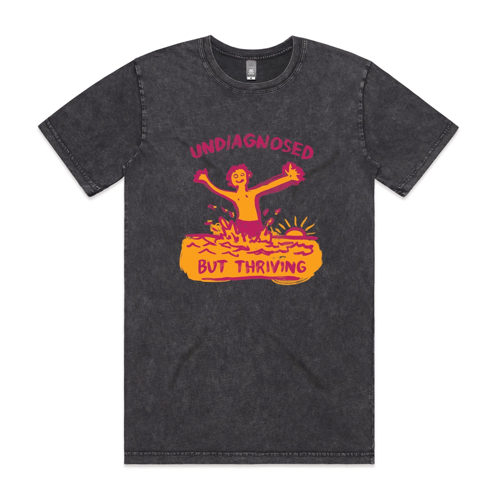 Acid Wash unisex t-shirt with Undiagnosed But Thriving graphic by Lonely Kids Club