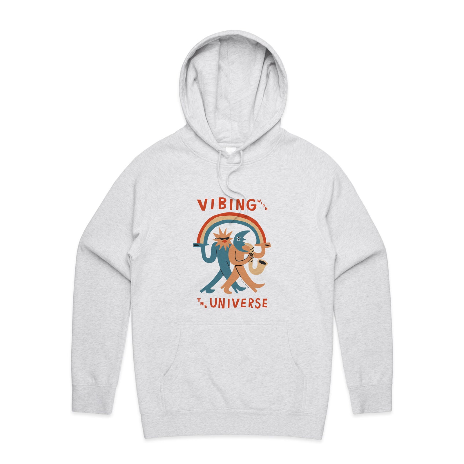 White Marle regular hoodie with Vibing With The Universe Hoodie graphic by Lonely Kids Club