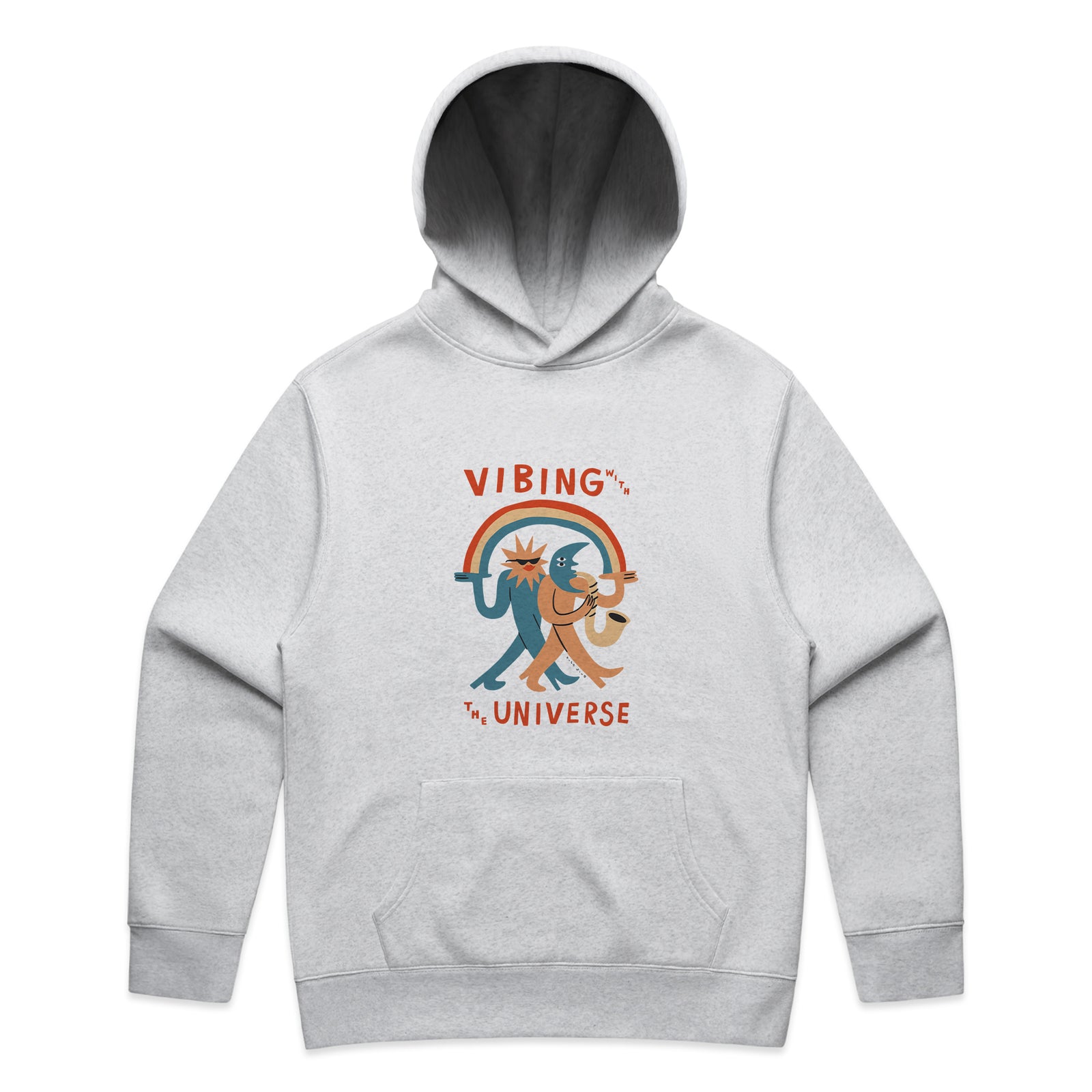 White Marle oversized hoodie with Vibing With The Universe Hoodie graphic by Lonely Kids Club