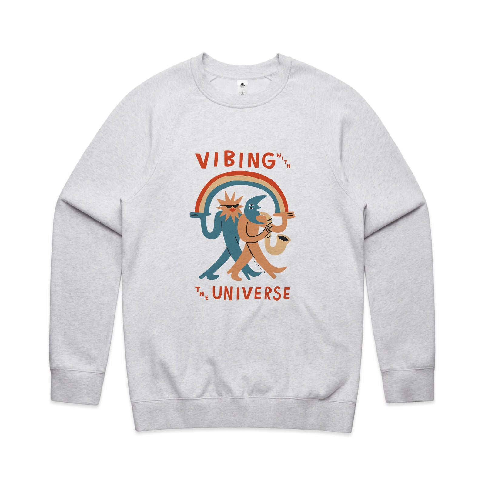 White Marle regular jumper with Vibing With The Universe Jumper graphic by Lonely Kids Club