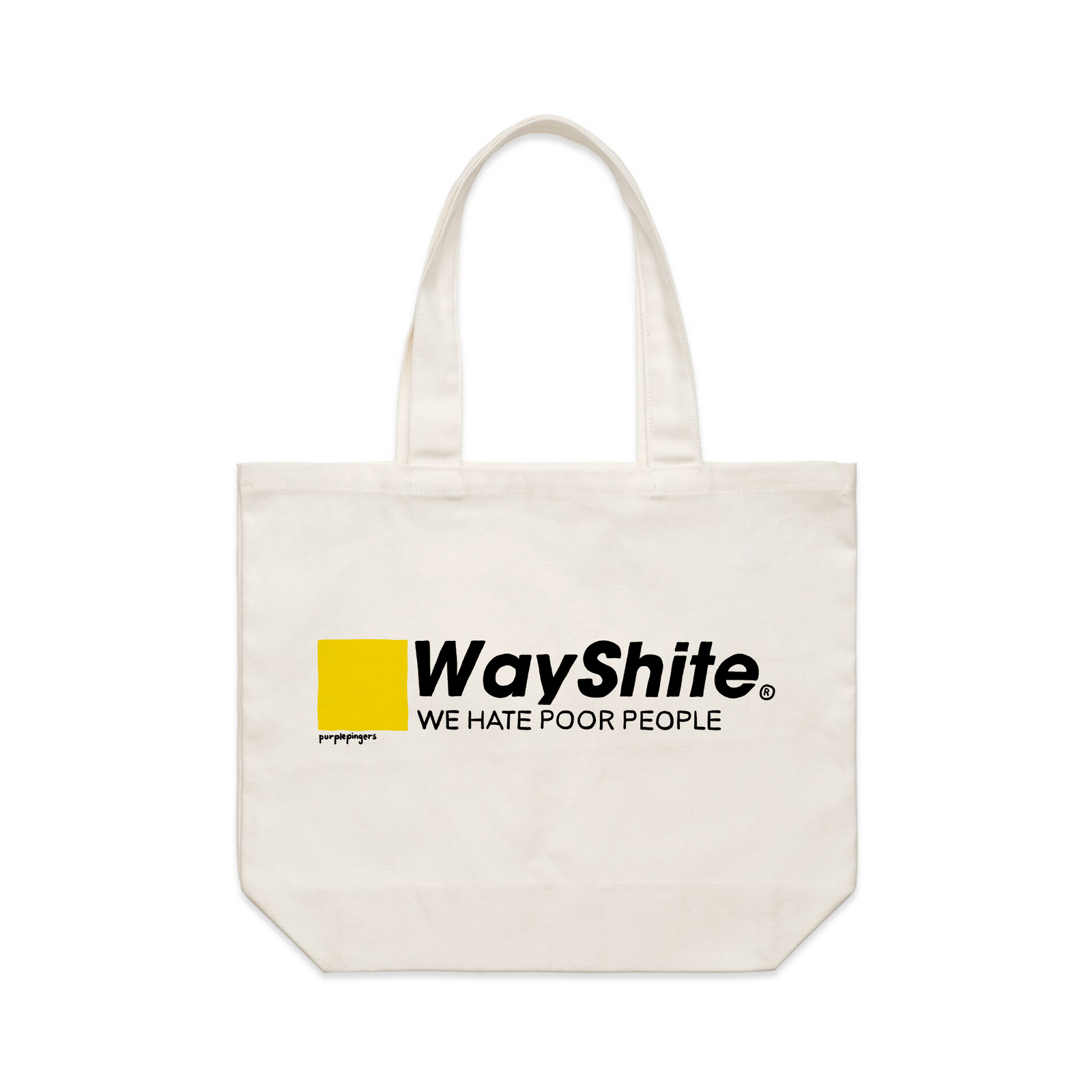 Cream shoulder tote with Way Shite Tote graphic by Lonely Kids Club