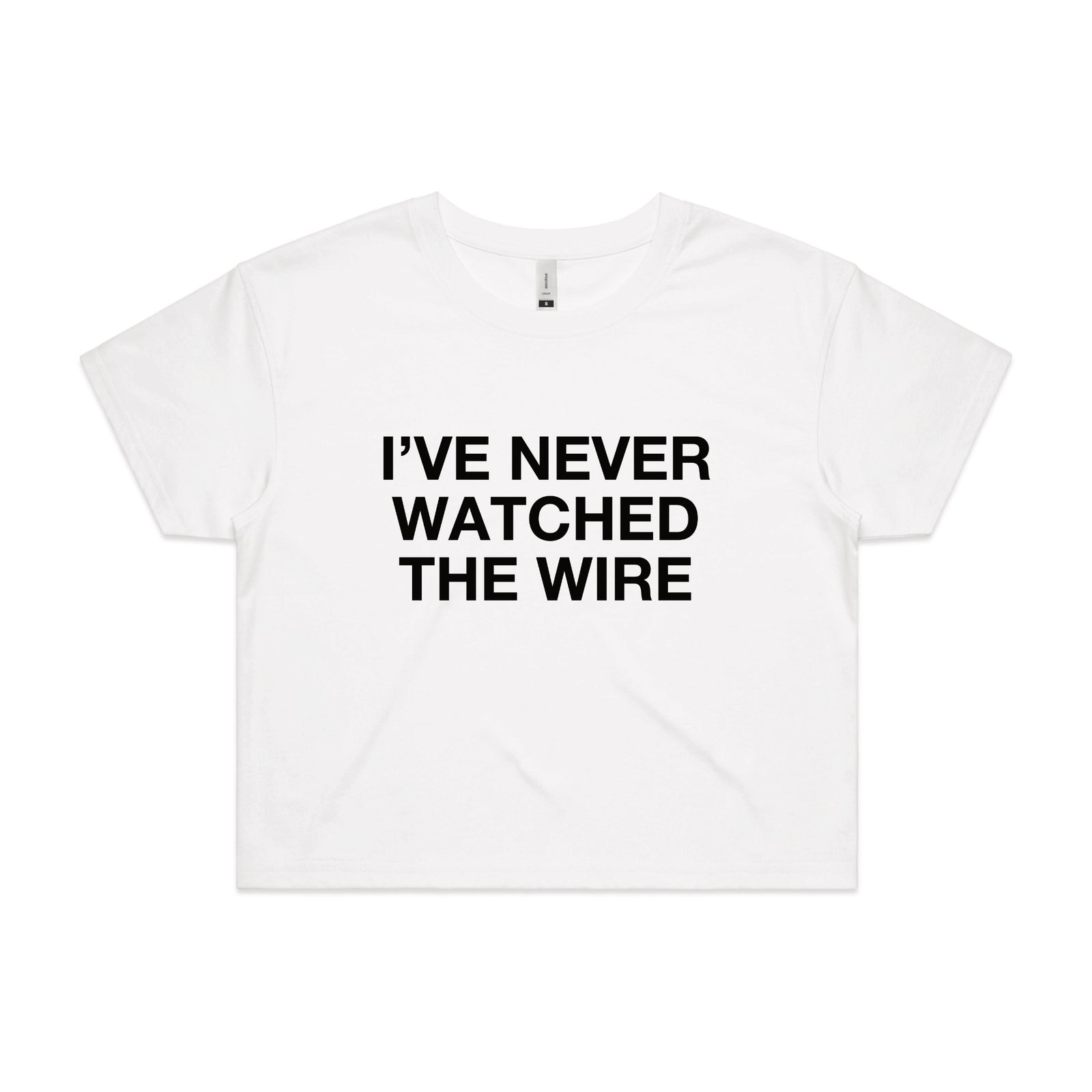 White crop top with The Wire TV graphic by Lonely Kids Club