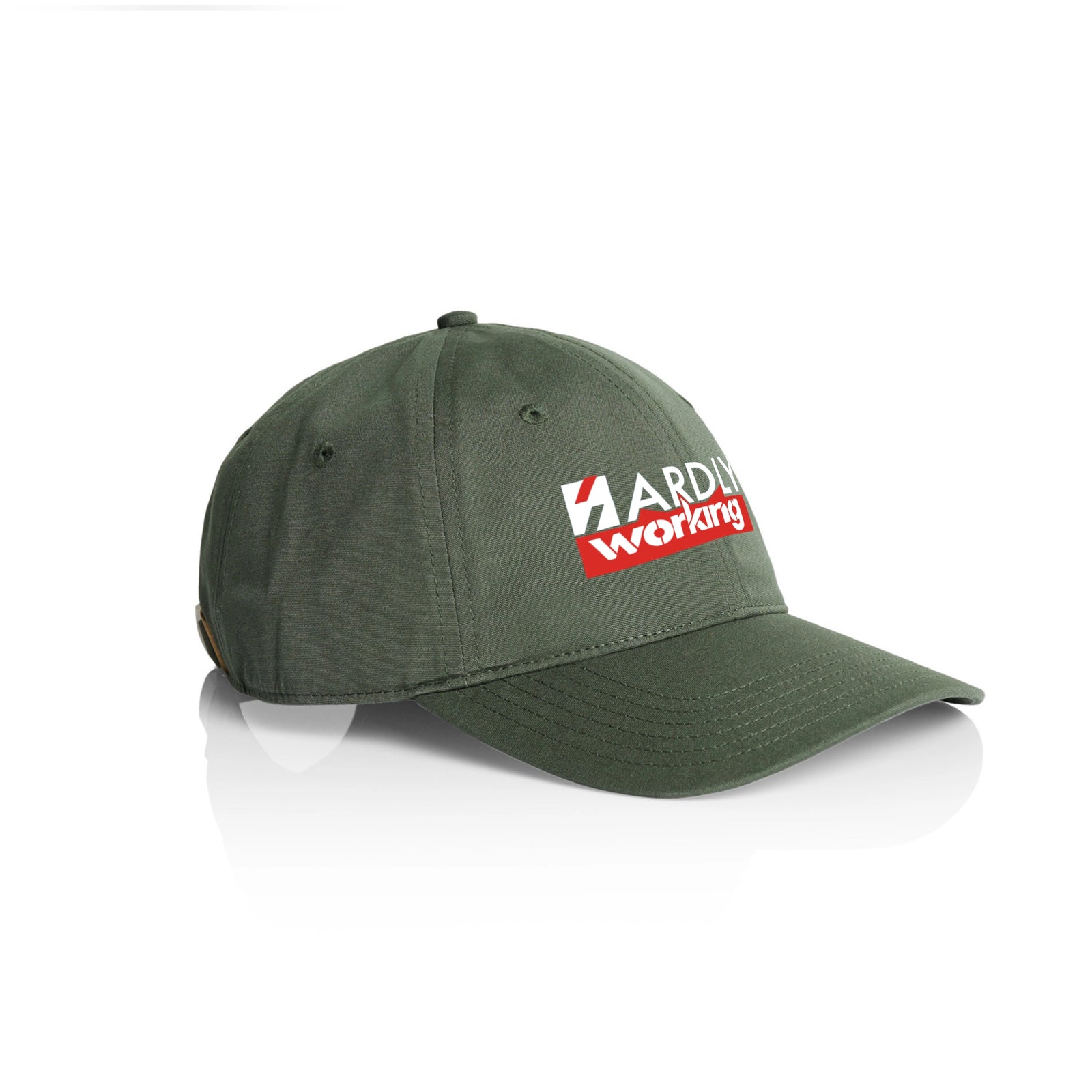 Army classic cap with Hardly Working Hat graphic by Lonely Kids Club